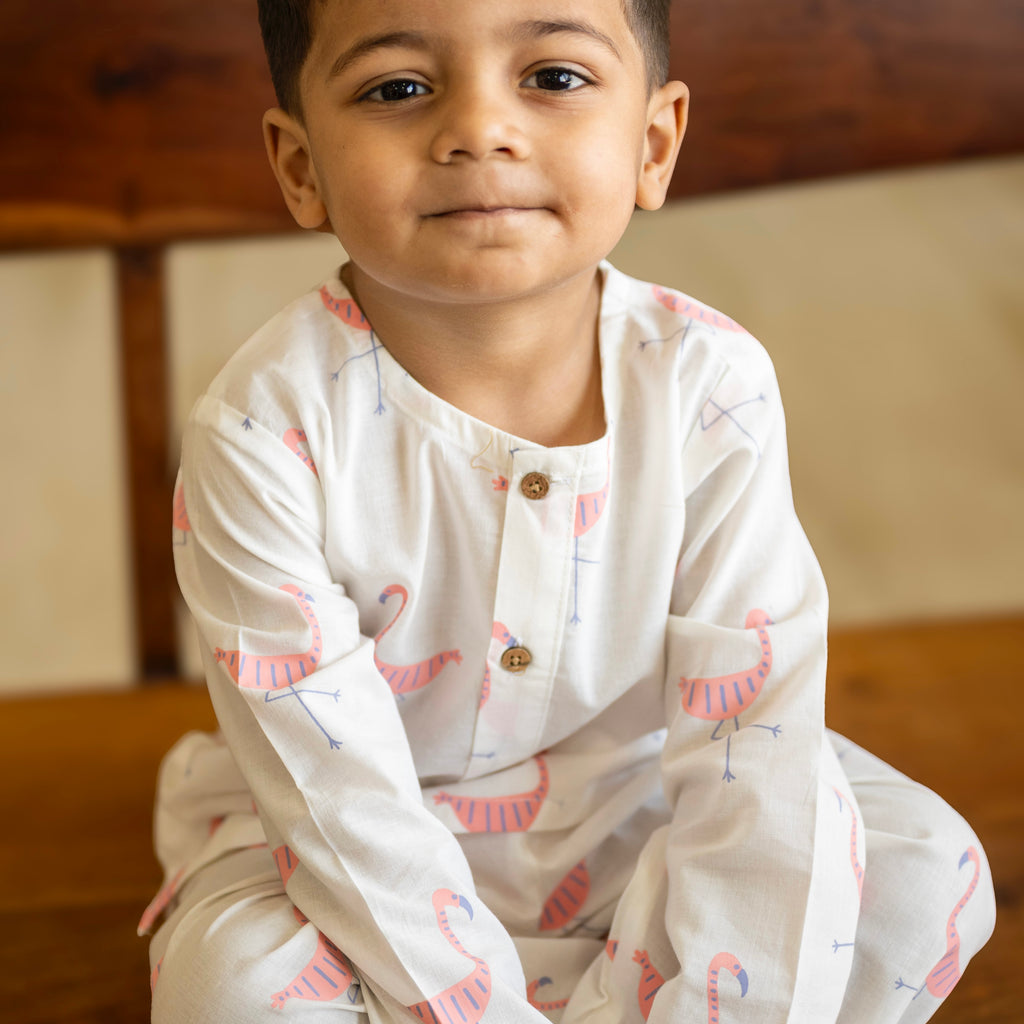 'A Flamboyance of Flamingos' Kurta Pyjama Set