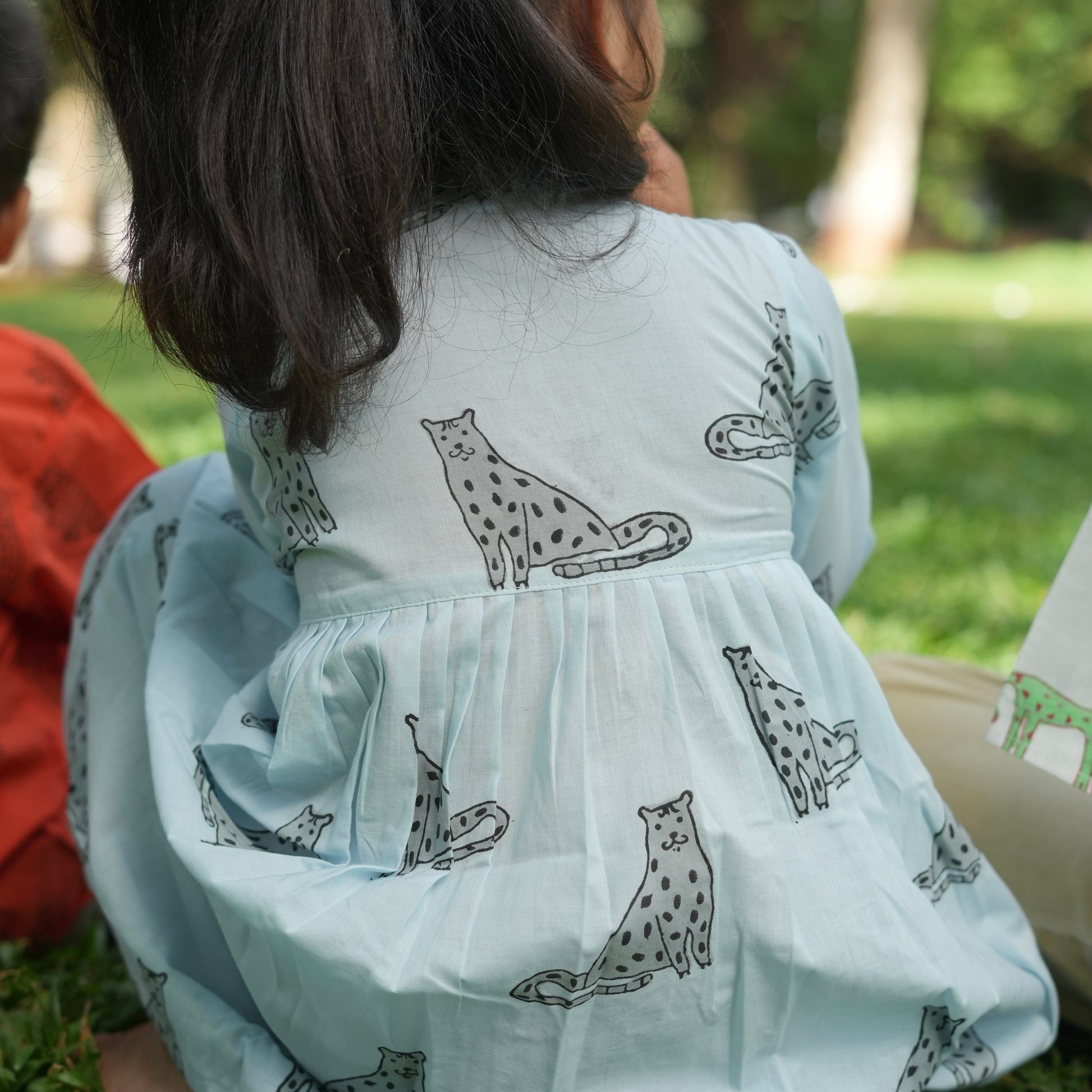 ‘A Leap of Snow Leopards' Handblocked Casual Dress
