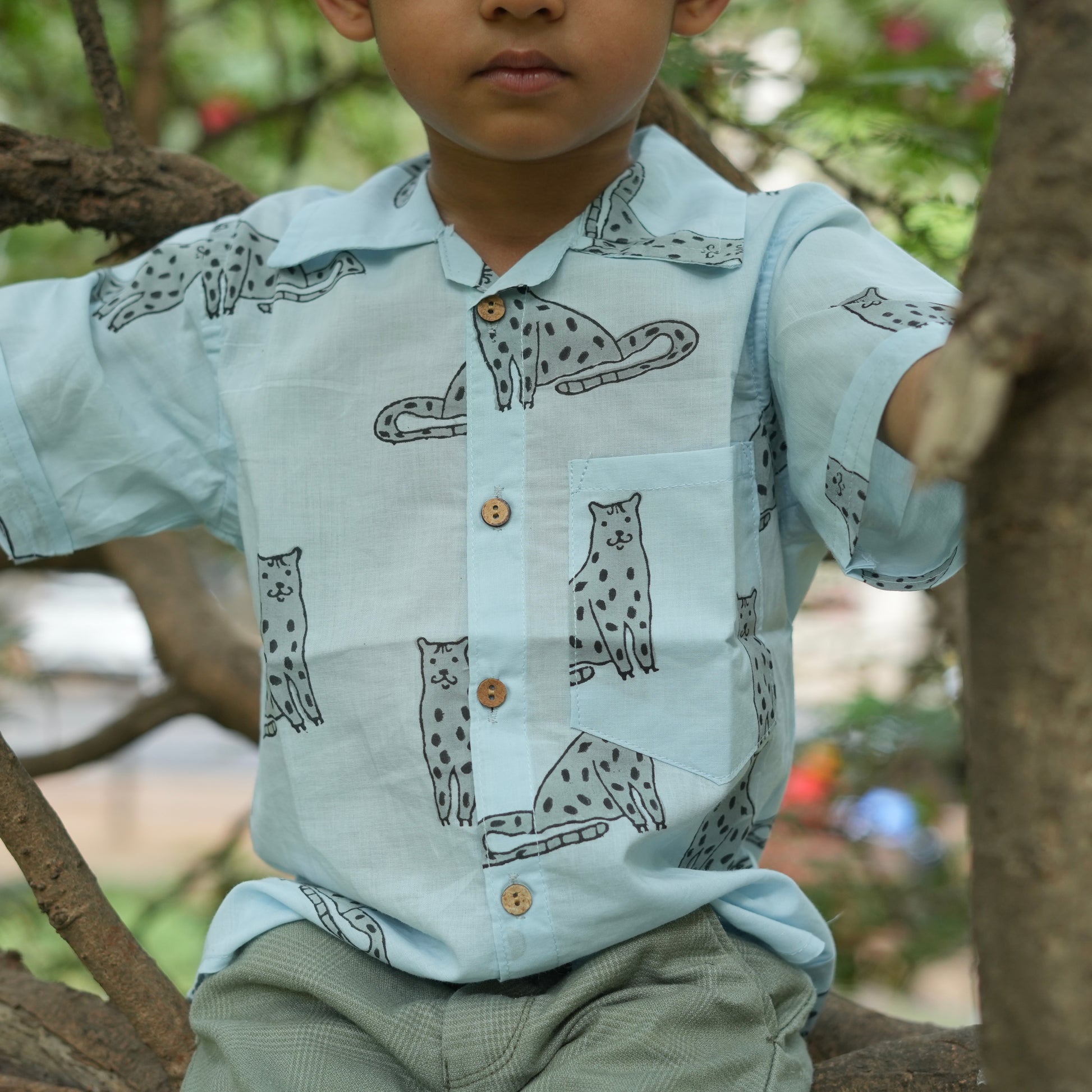 ‘A Leap of Snow Leopards’ Handblocked Shirt