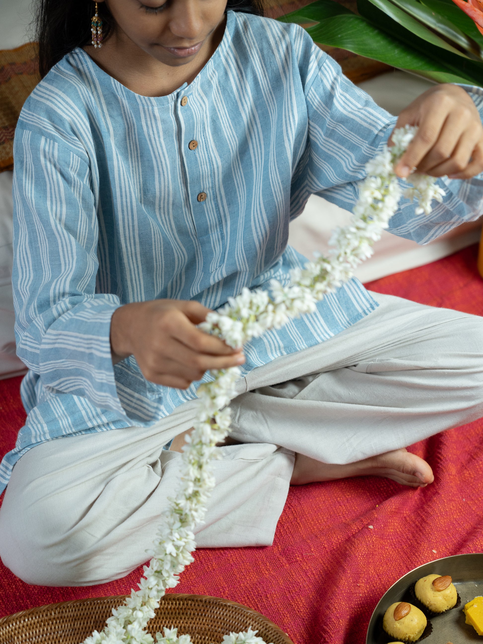 Handloom- Blue Striped Long Kurta