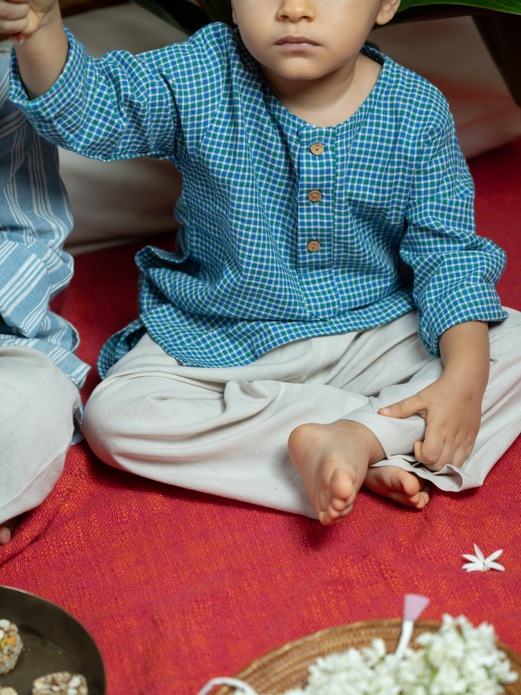 Handloom- Blue Checkered Long Kurta