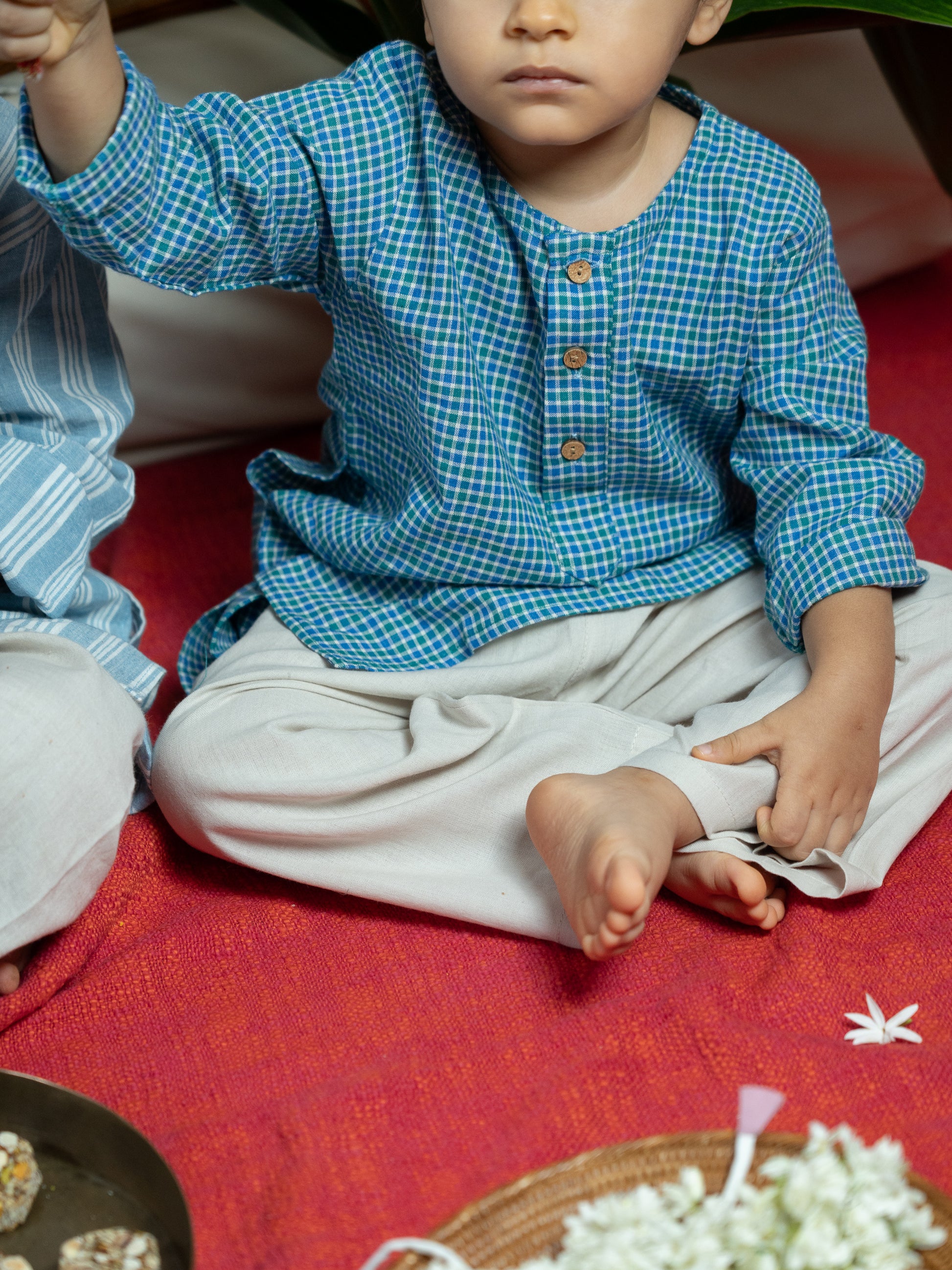 Handloom- Blue Checkered Long Kurta