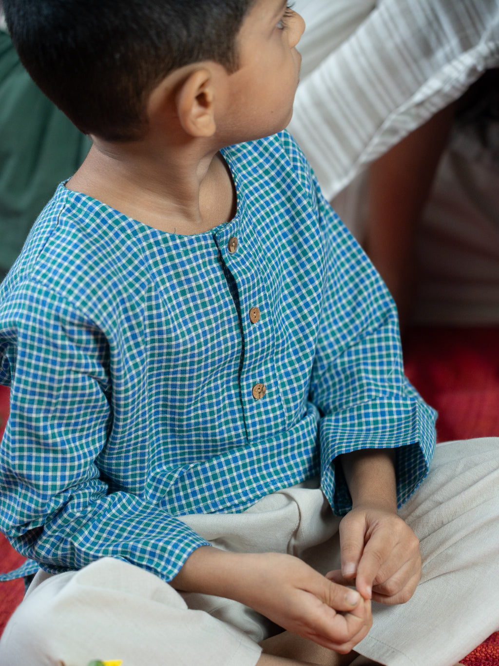 Handloom- Blue Checkered Long Kurta
