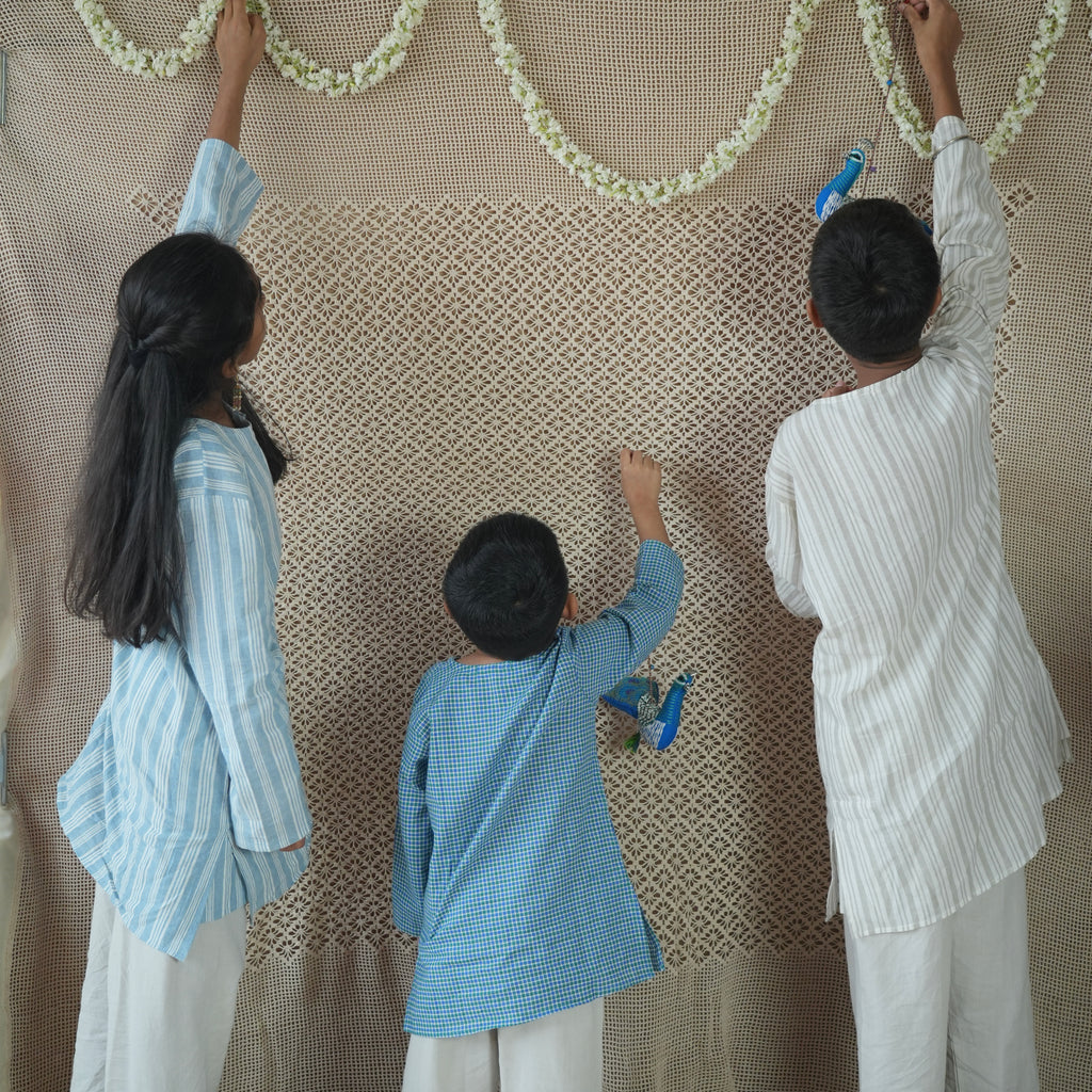 Handloom- Beige Strips Long Kurta