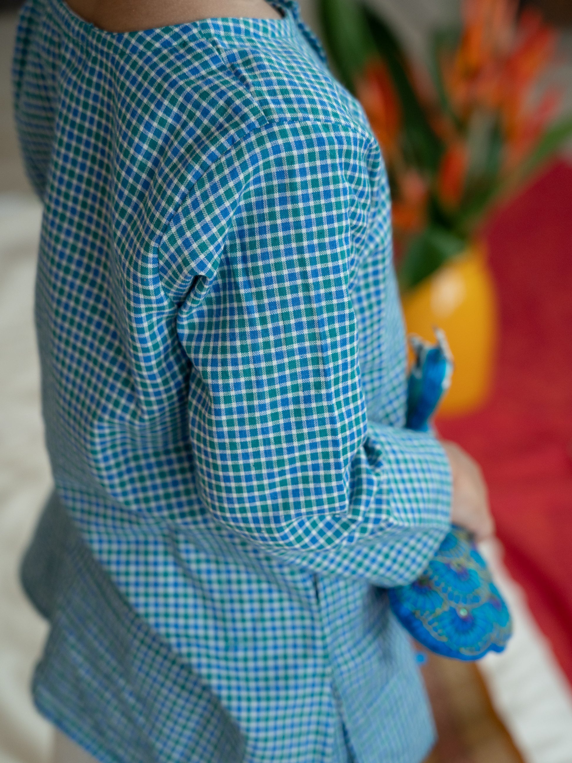 Handloom- Blue Checkered Long Kurta
