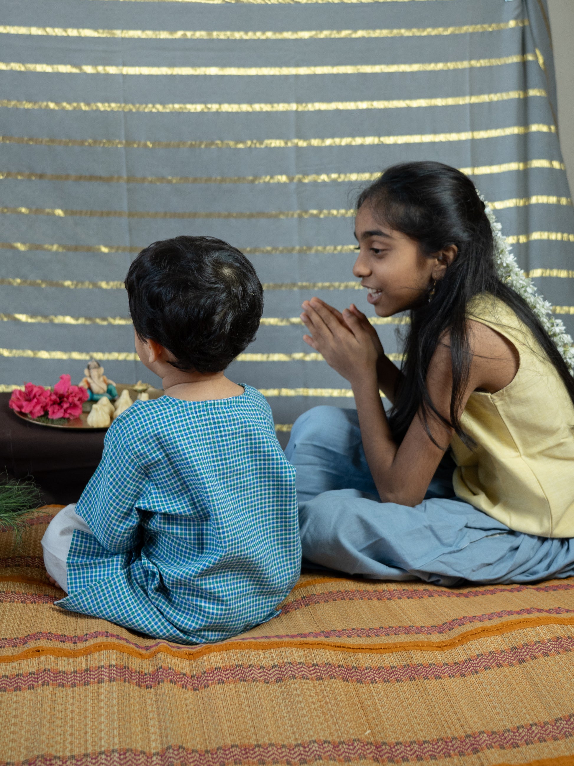 Handloom- Blue Checkered Long Kurta