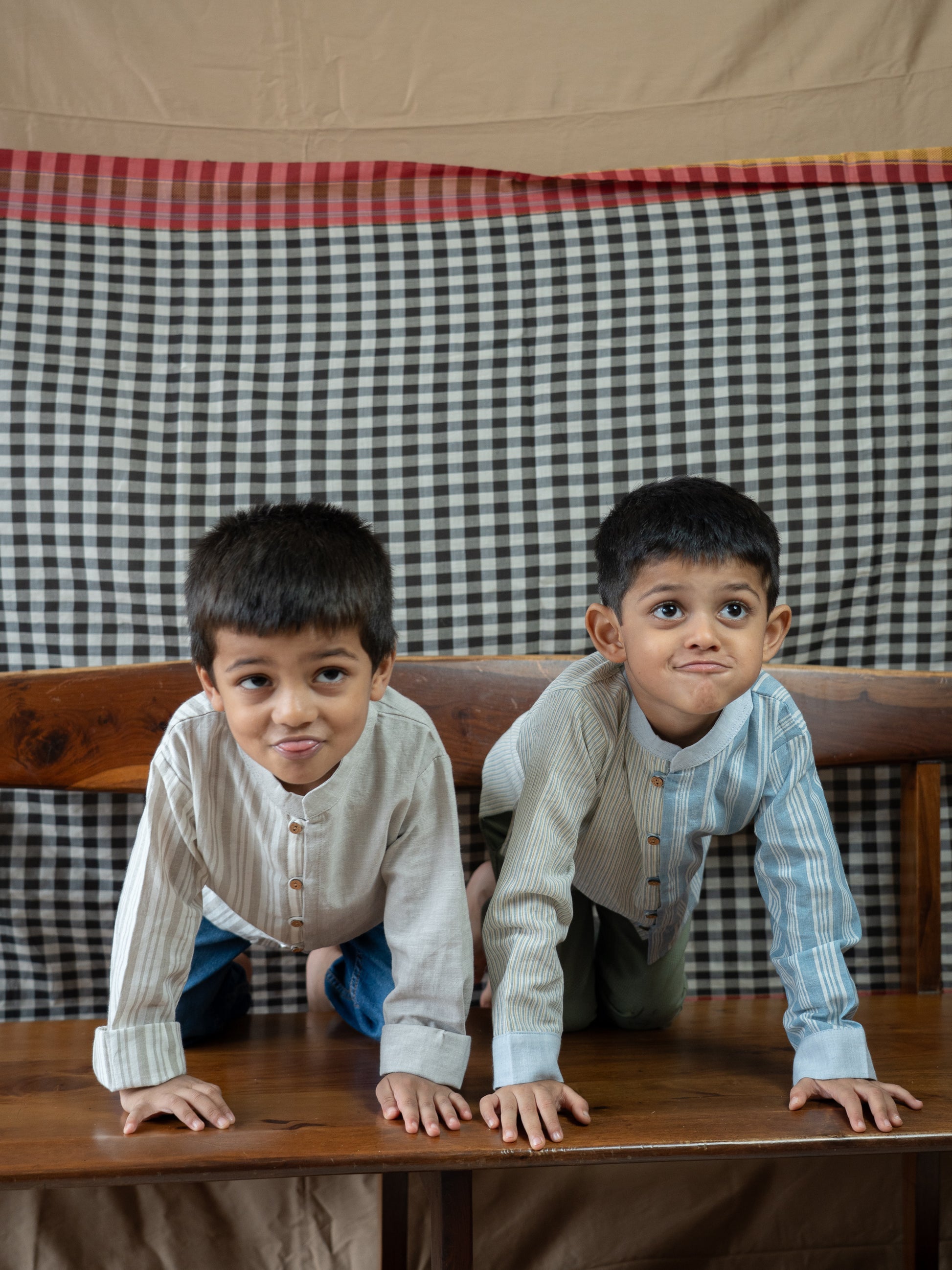 Handloom- Blue Striped Half and Half Kurta