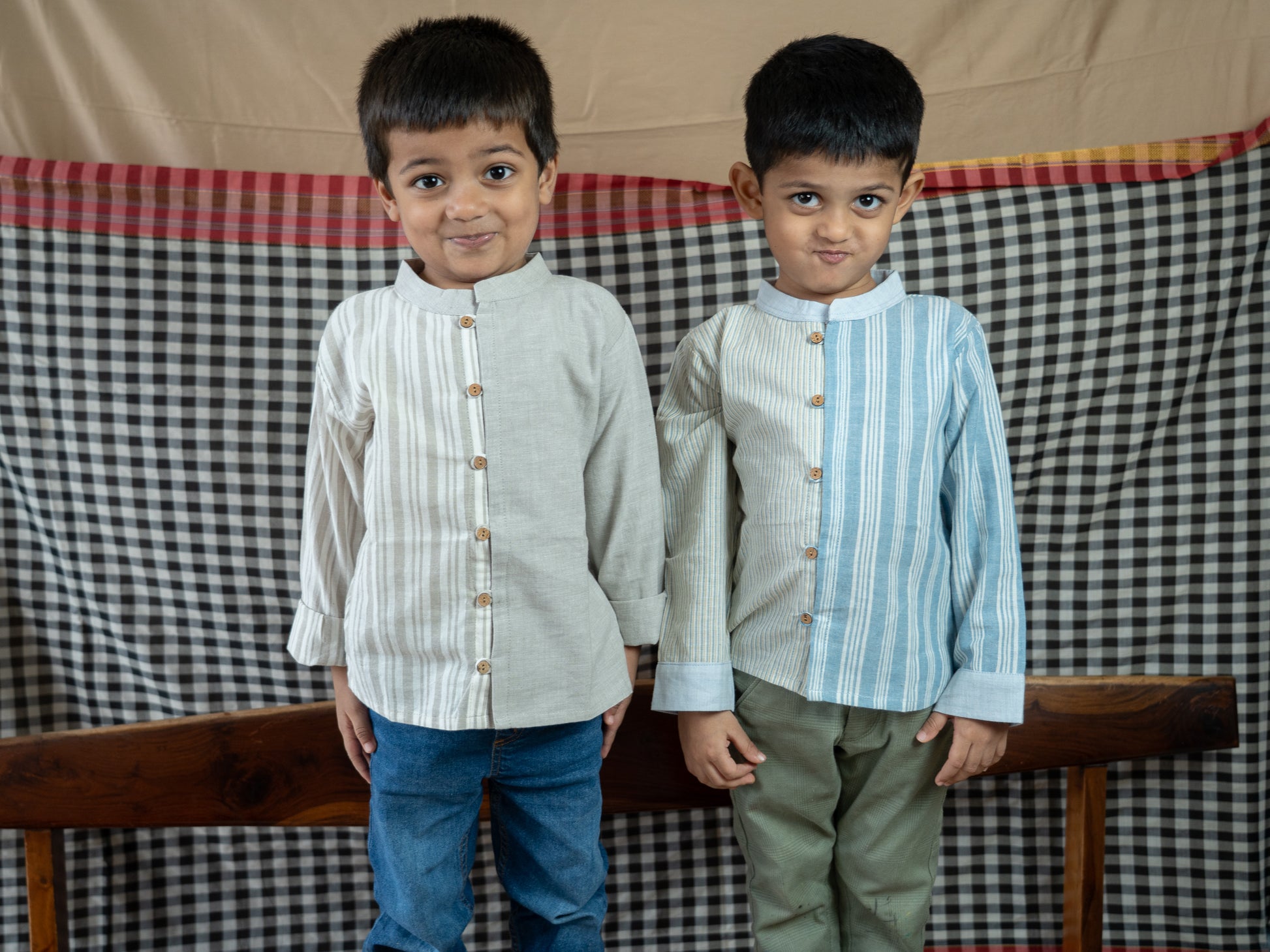 Handloom- Blue Striped Half and Half Kurta