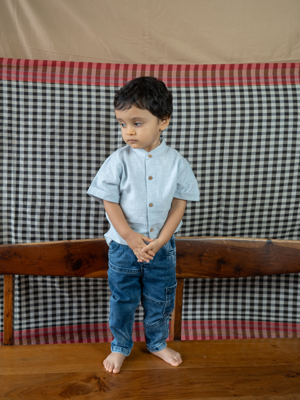 Handloom- Blue Chinese Collar Shirt