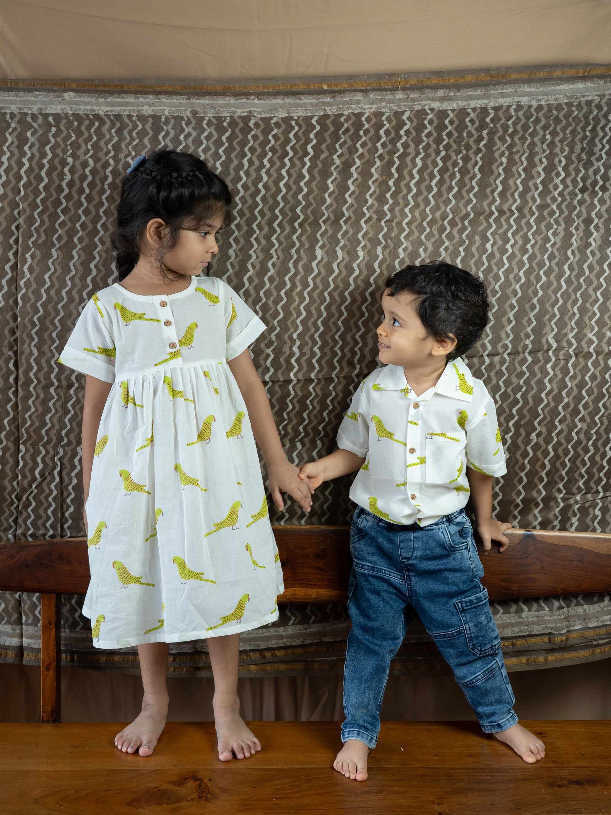 'A Cluster of Parakeets'  - Casual Dress on White