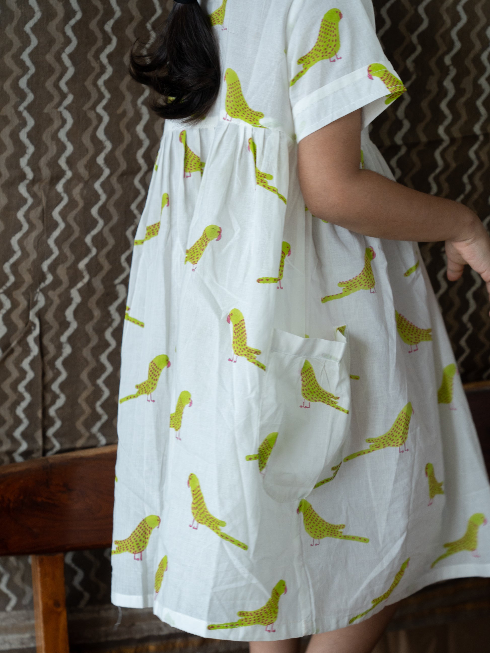 'A Cluster of Parakeets'  - Casual Dress on White