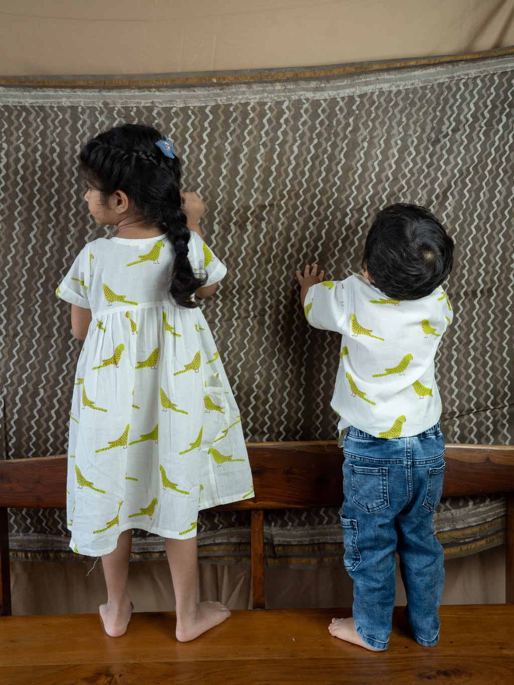 ‘A Cluster of Parakeets’ Handblocked Shirt on White