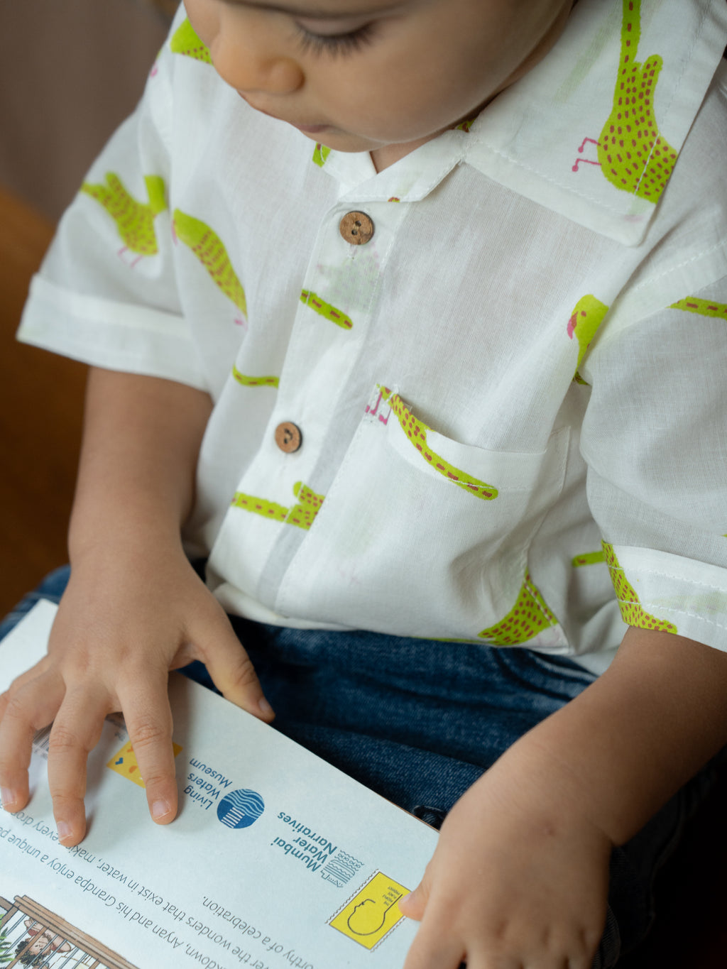 ‘A Cluster of Parakeets’ Handblocked Shirt on White