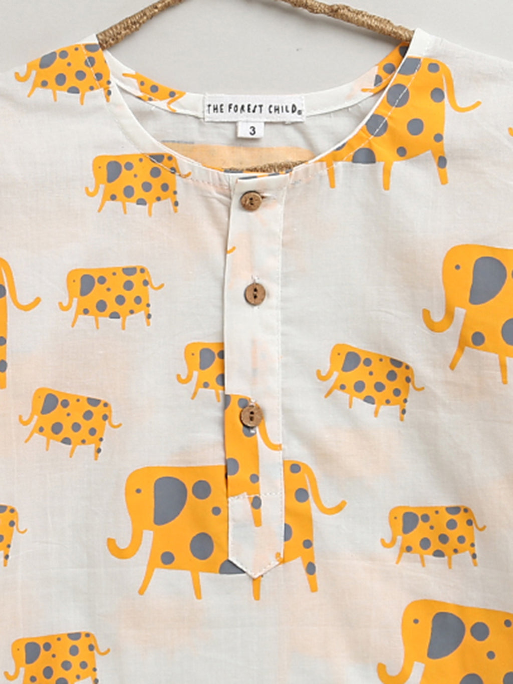 A Parade of Elephants - Kurta Pyjama Set in Yellow and Grey