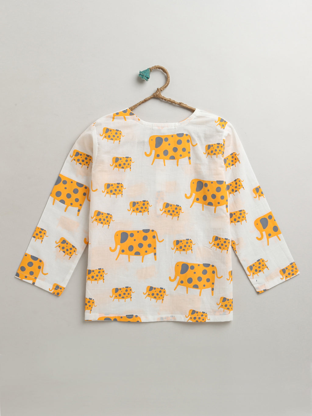 A Parade of Elephants - Kurta Pyjama Set in Yellow and Grey