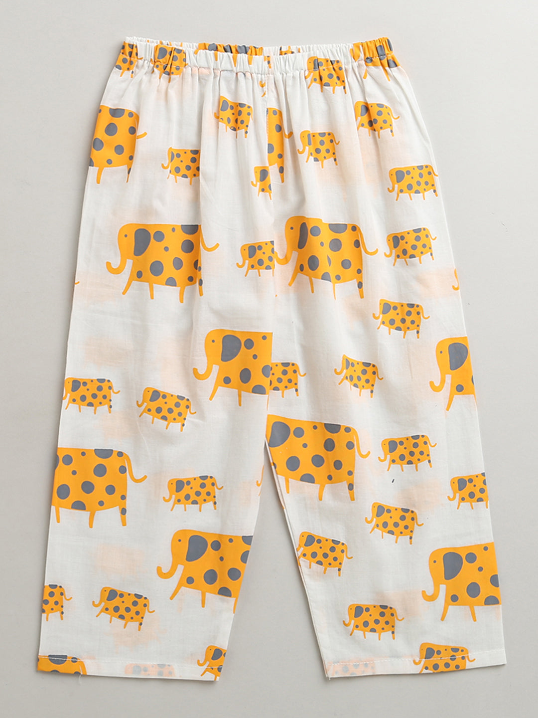 A Parade of Elephants - Kurta Pyjama Set in Yellow and Grey