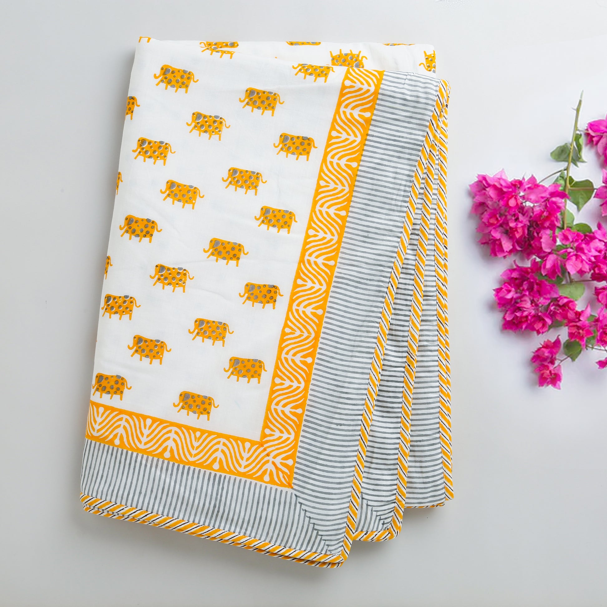 'A Parade of Elephants' - Blanket (yellow and grey)
