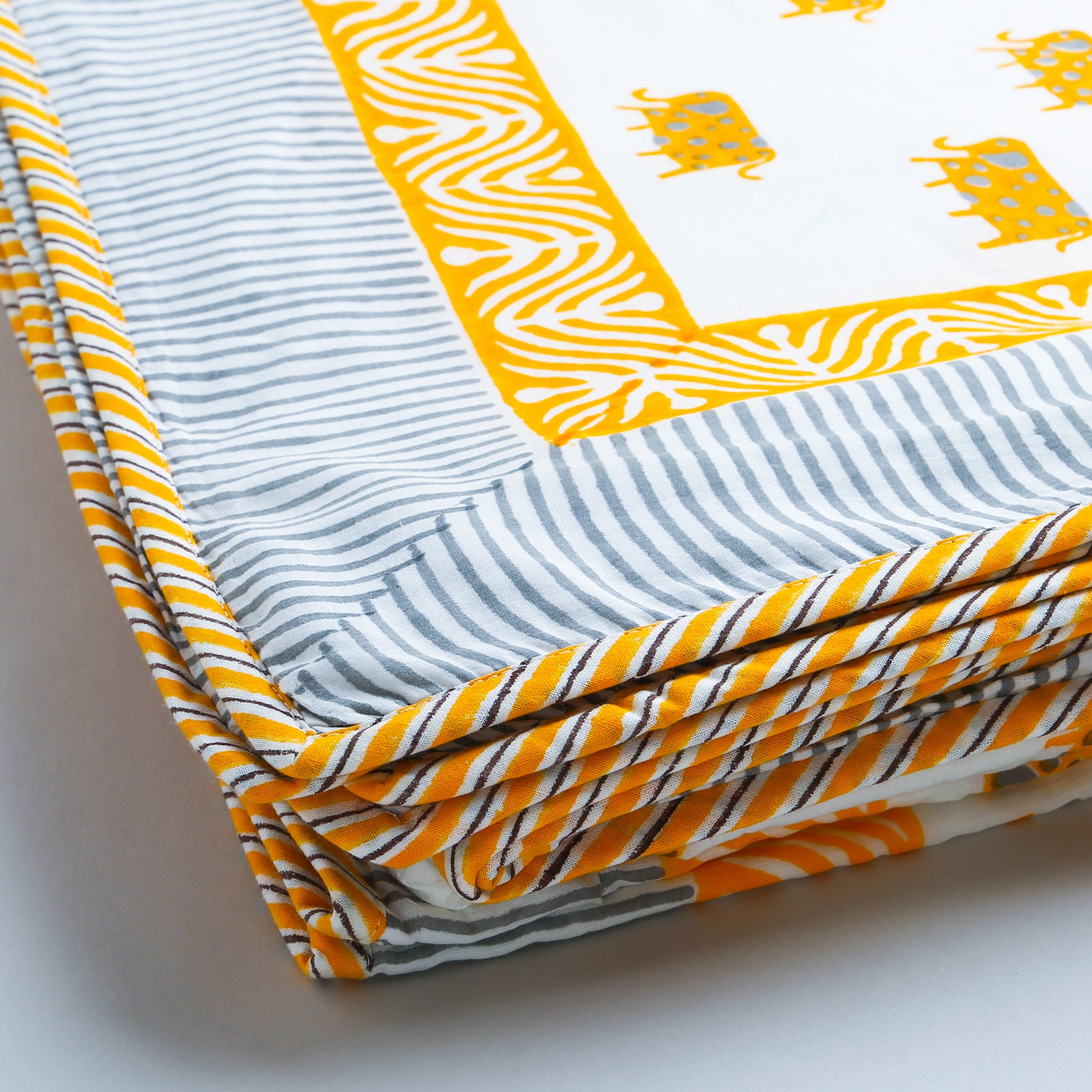 'A Parade of Elephants' - Blanket (yellow and grey)