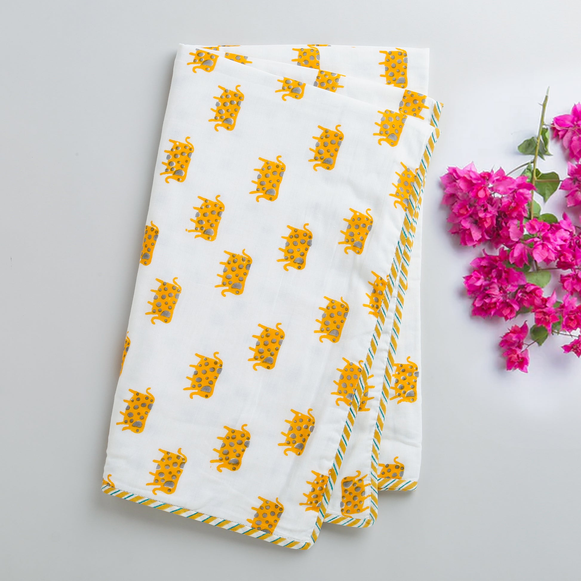 'A Parade of Elephants' - Blanket (yellow and grey)