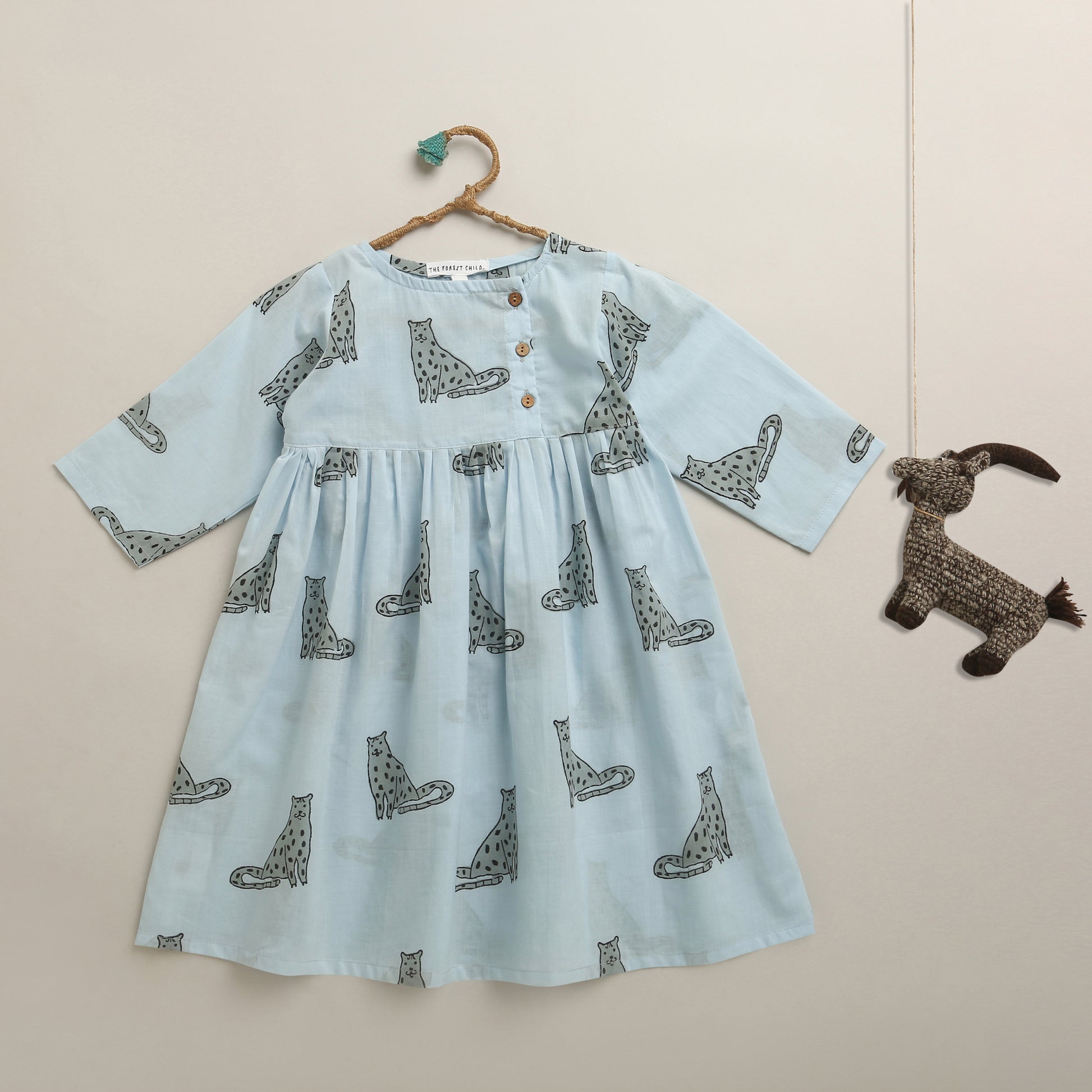 ‘A Leap of Snow Leopards' Handblocked Casual Dress