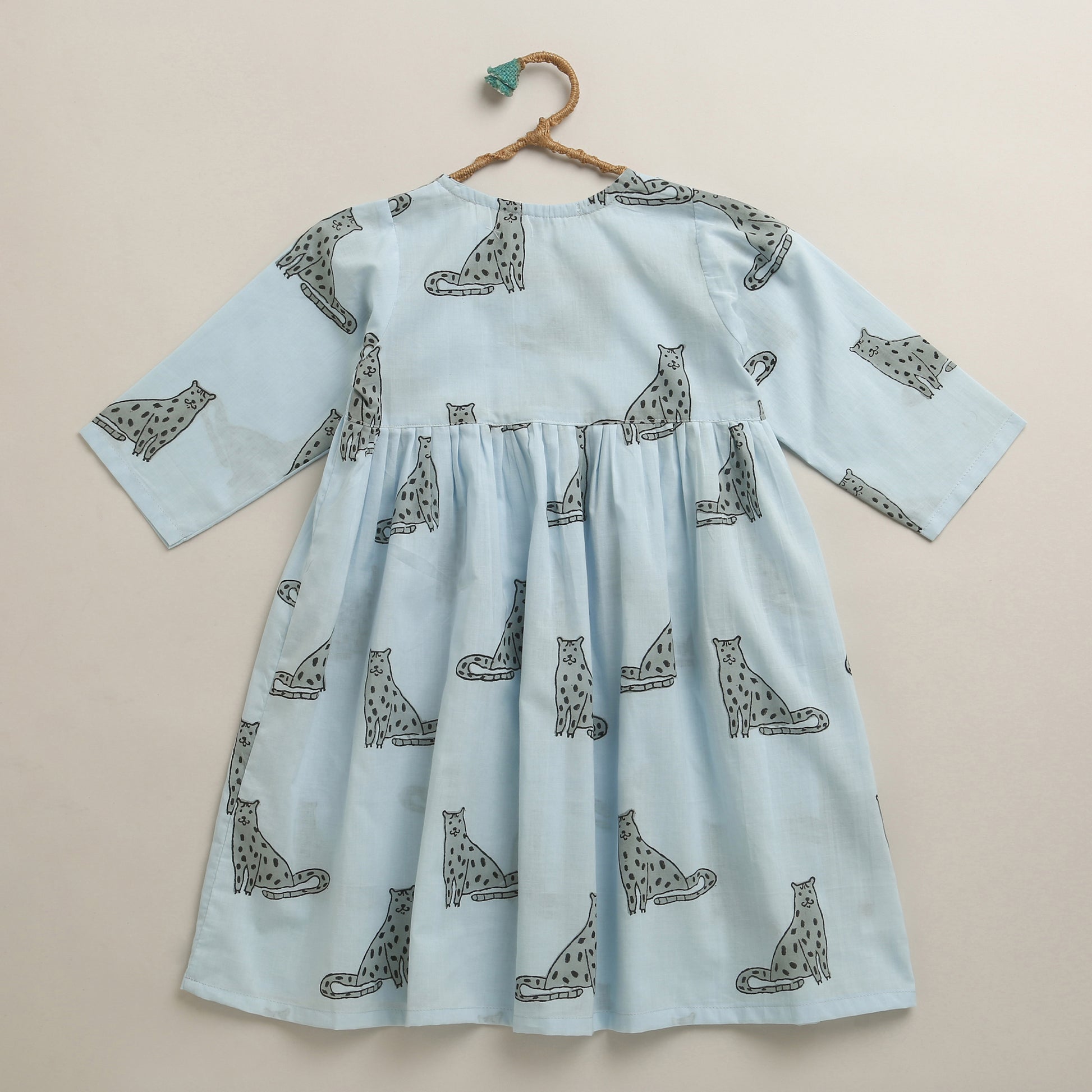 ‘A Leap of Snow Leopards' Handblocked Casual Dress