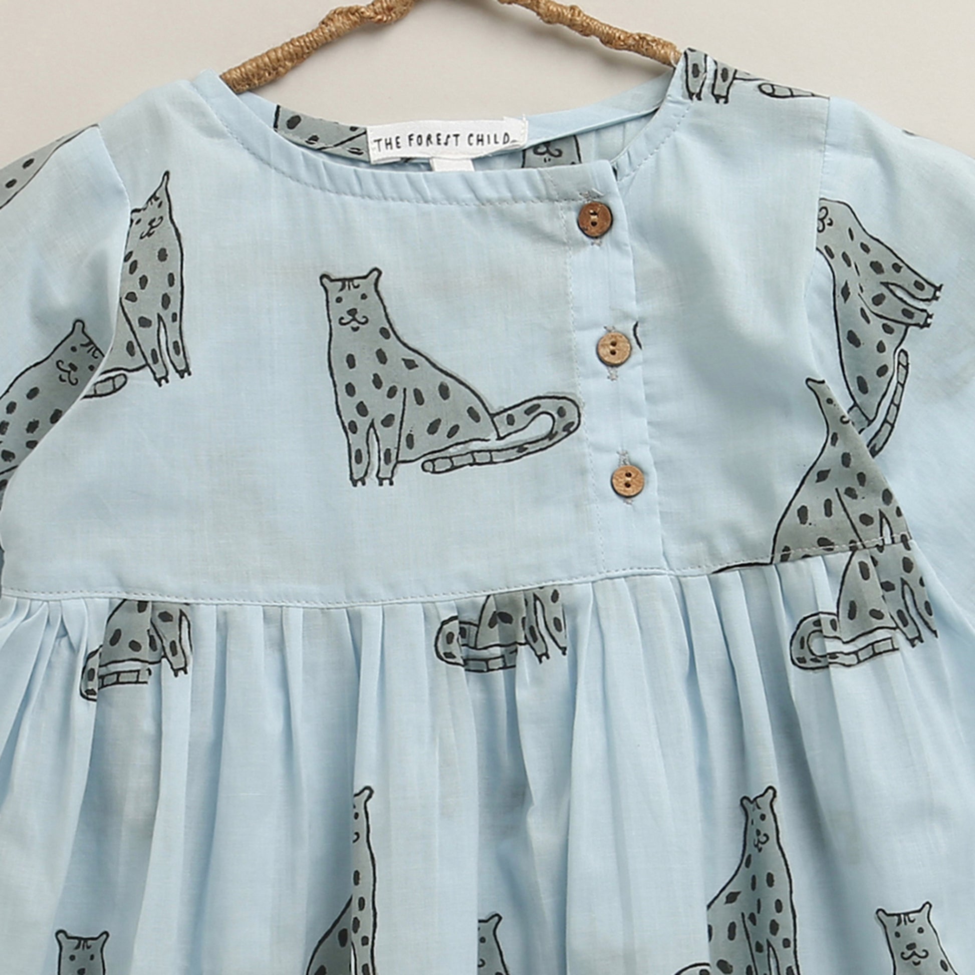 ‘A Leap of Snow Leopards' Handblocked Casual Dress