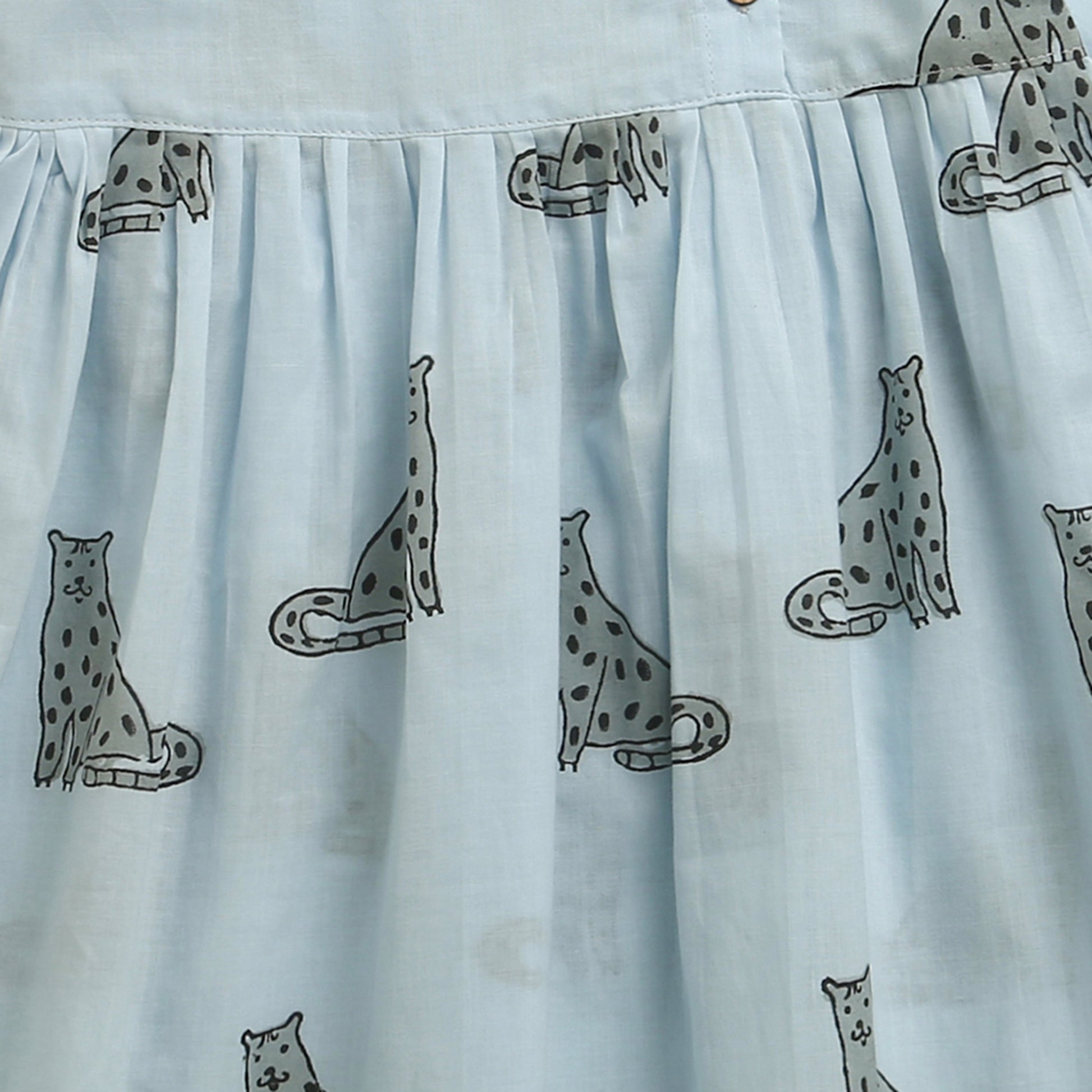 ‘A Leap of Snow Leopards' Handblocked Casual Dress