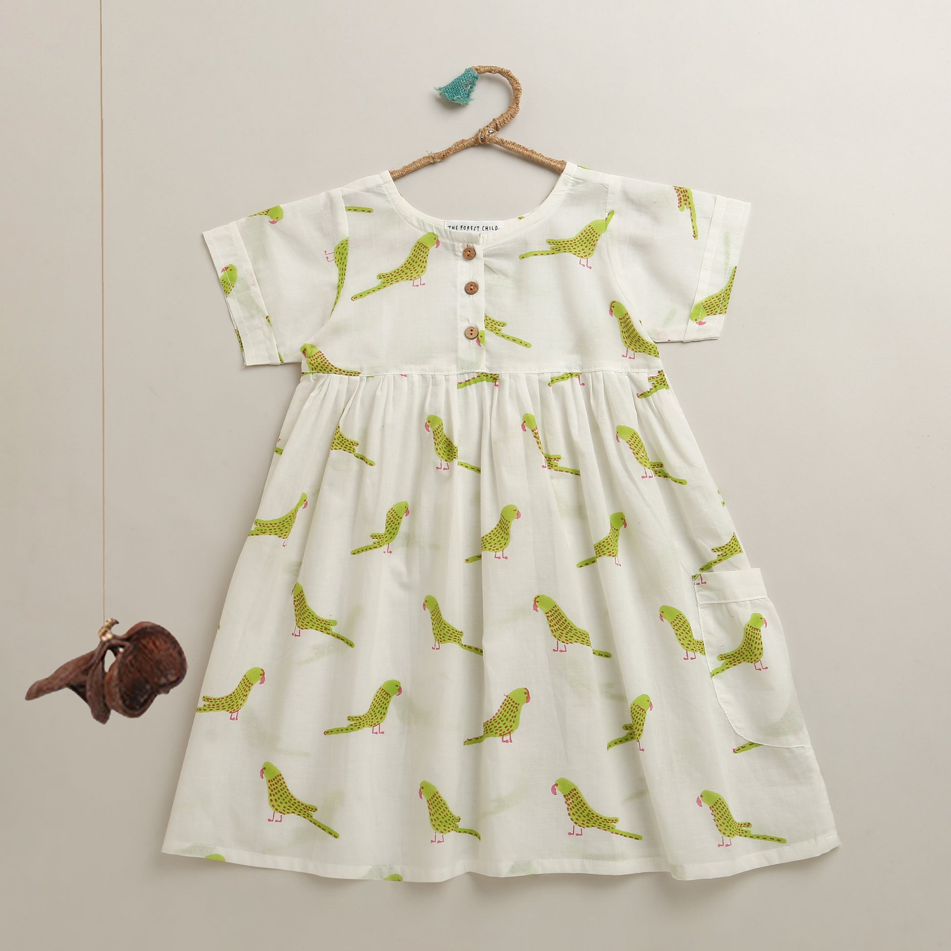 'A Cluster of Parakeets'  - Casual Dress on White