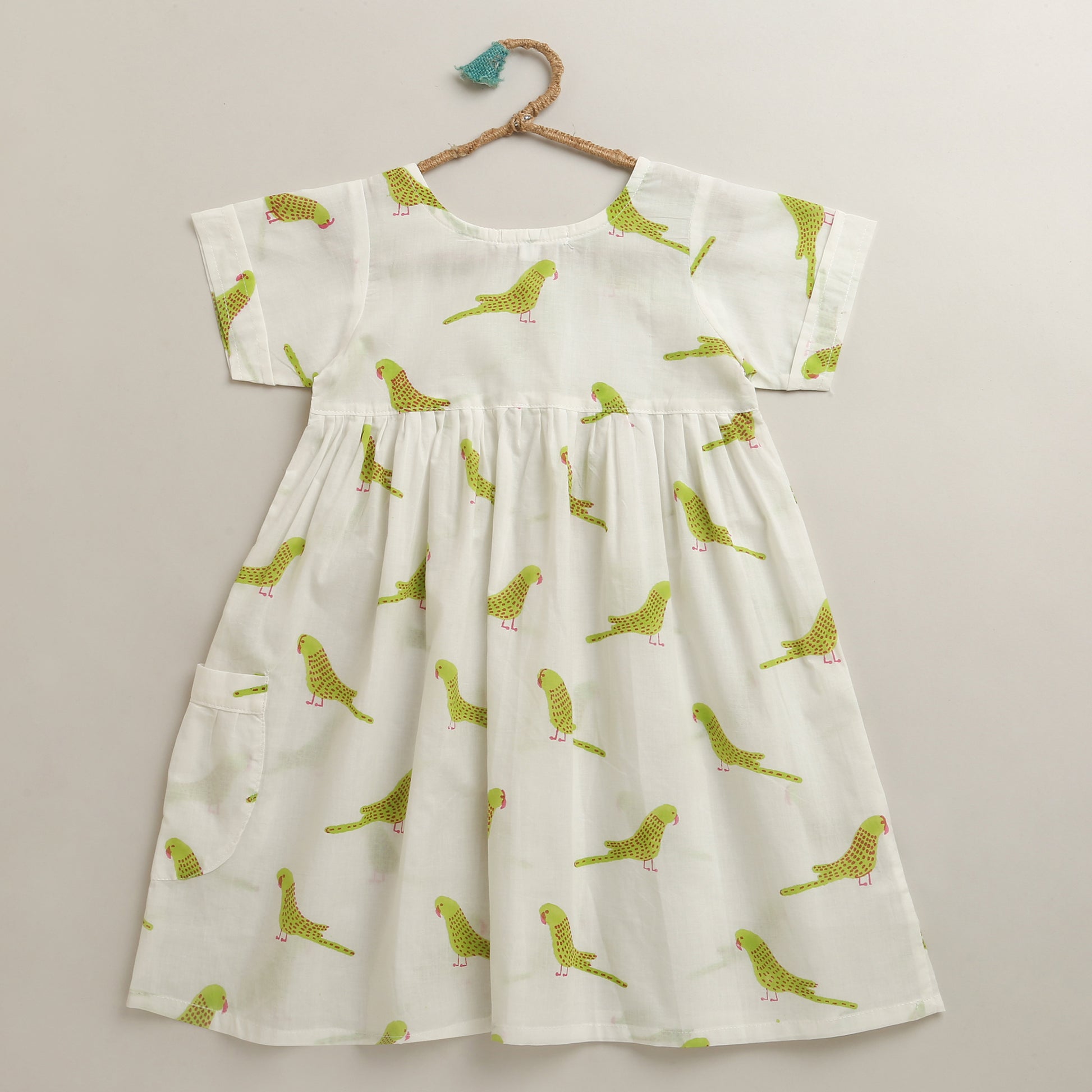 'A Cluster of Parakeets'  - Casual Dress on White