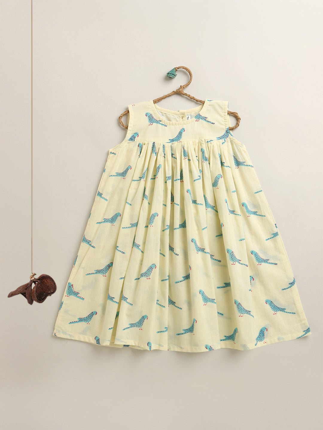 'A Cluster of Parakeets'  - Flared Dress in Yellow