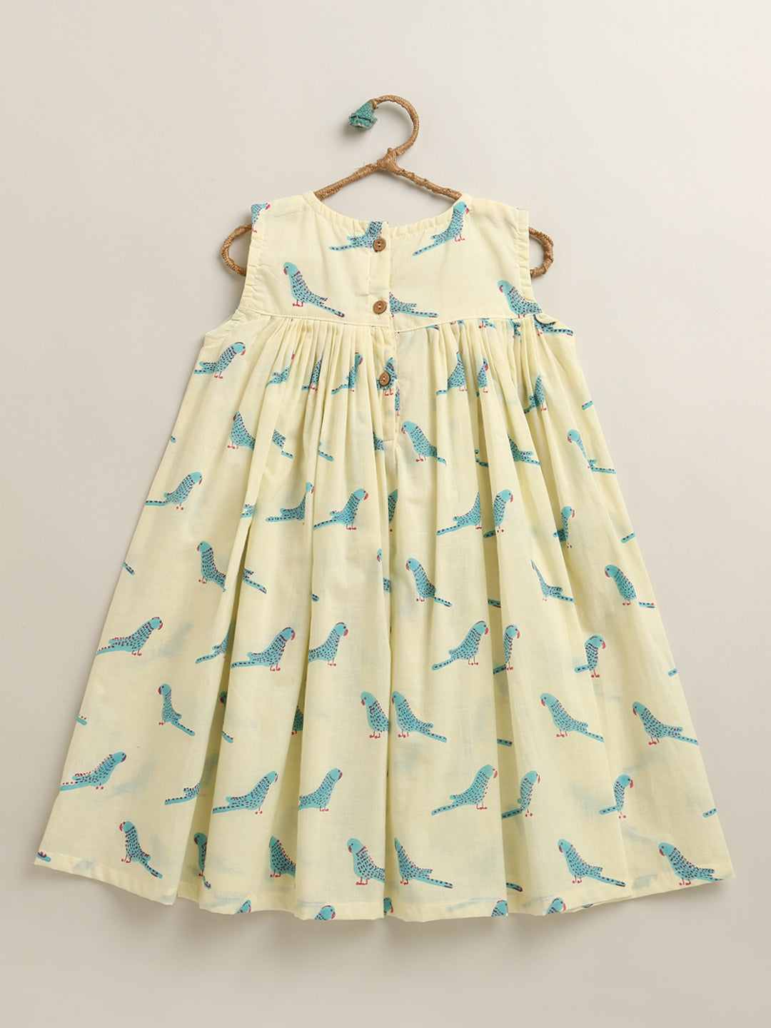 'A Cluster of Parakeets'  - Flared Dress in Yellow