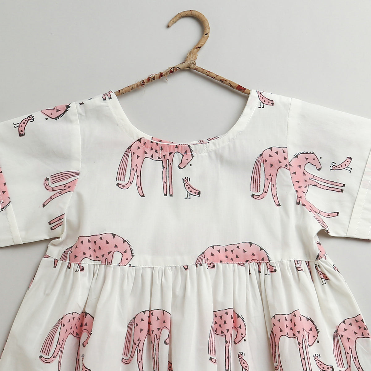 'A Herd of Horses'  - Casual Handblocked Dress on White