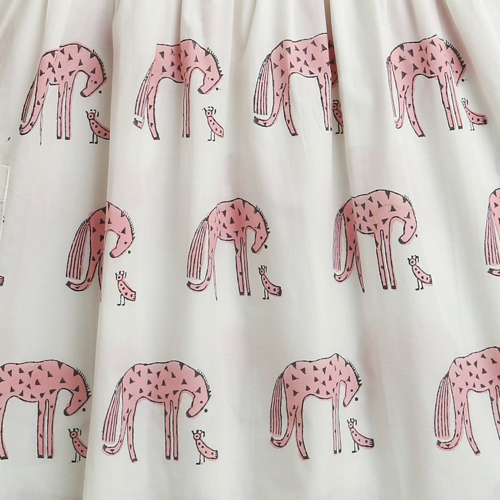 'A Herd of Horses'  - Casual Handblocked Dress on White