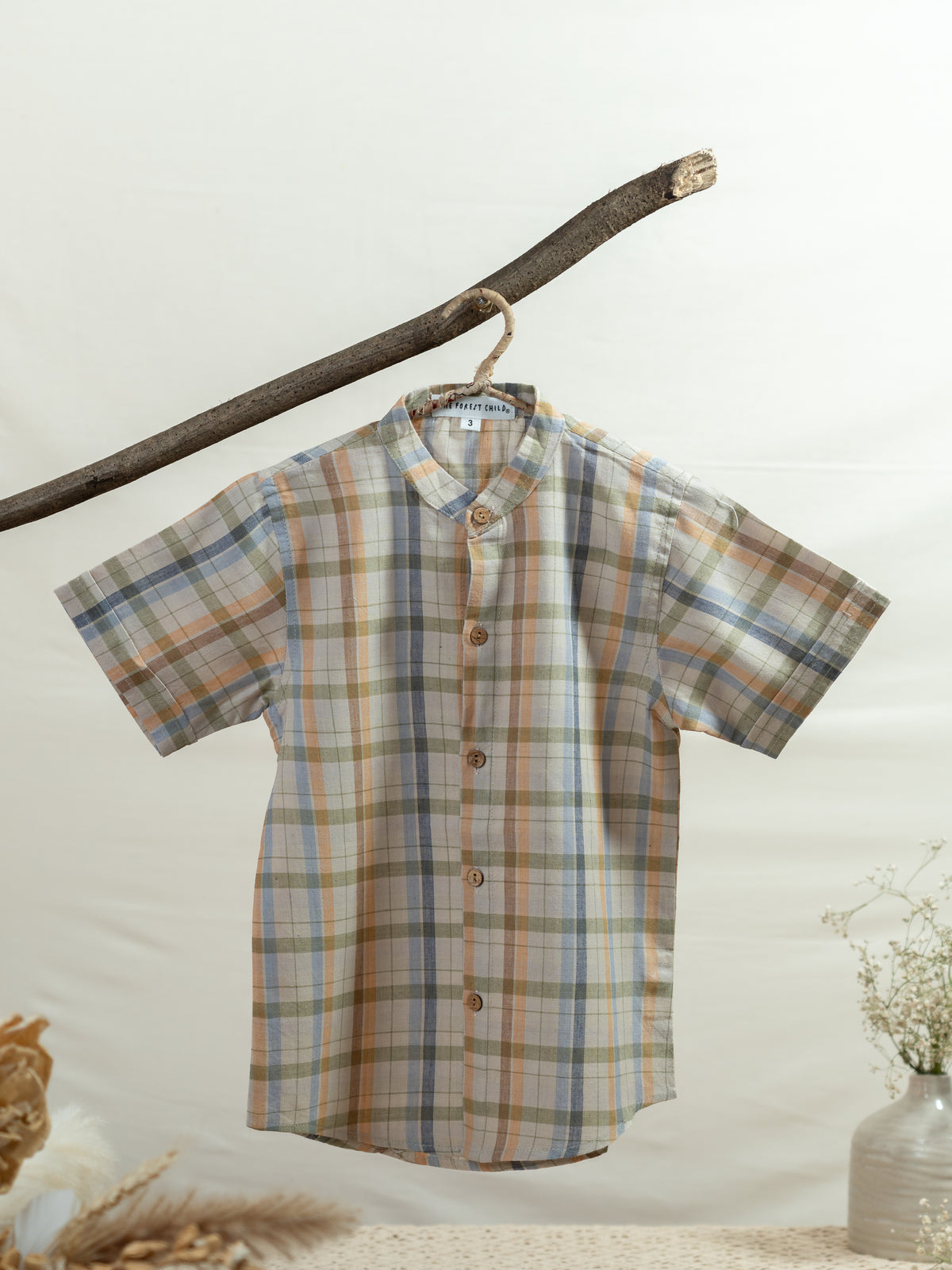 Handloom- Rust Checkered Chinese Collar Shirt