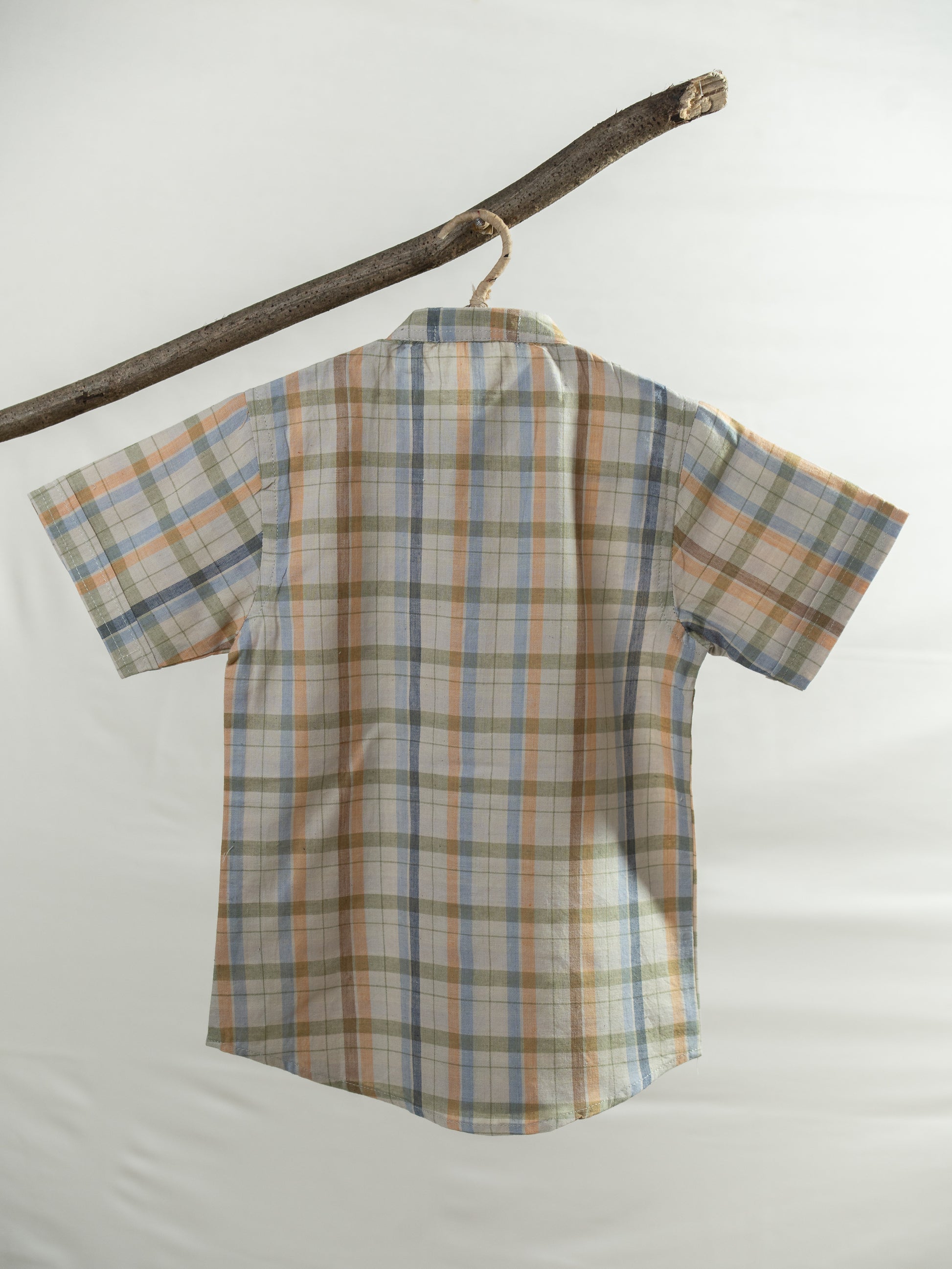 Handloom- Rust Checkered Chinese Collar Shirt