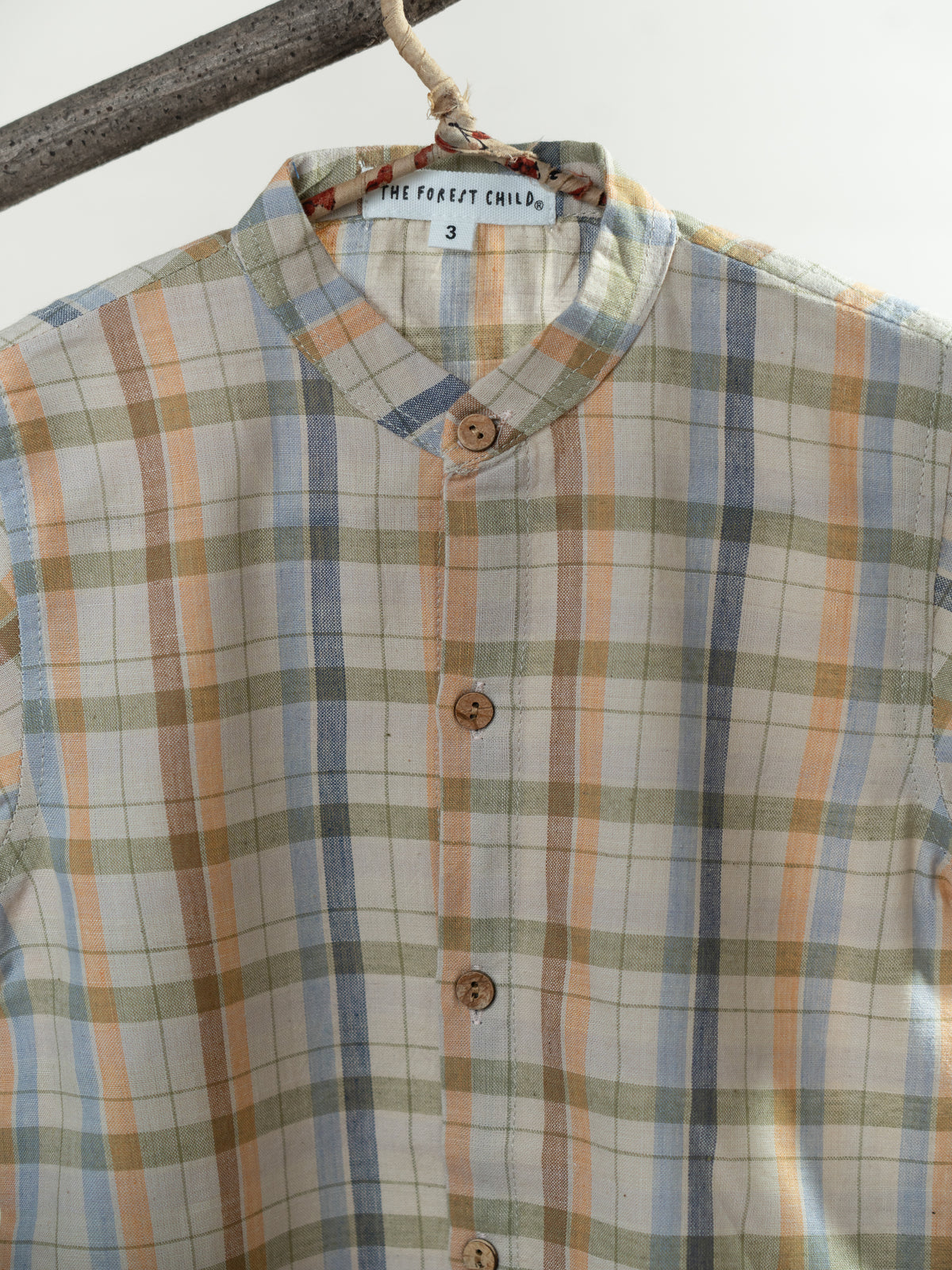 Handloom- Rust Checkered Chinese Collar Shirt