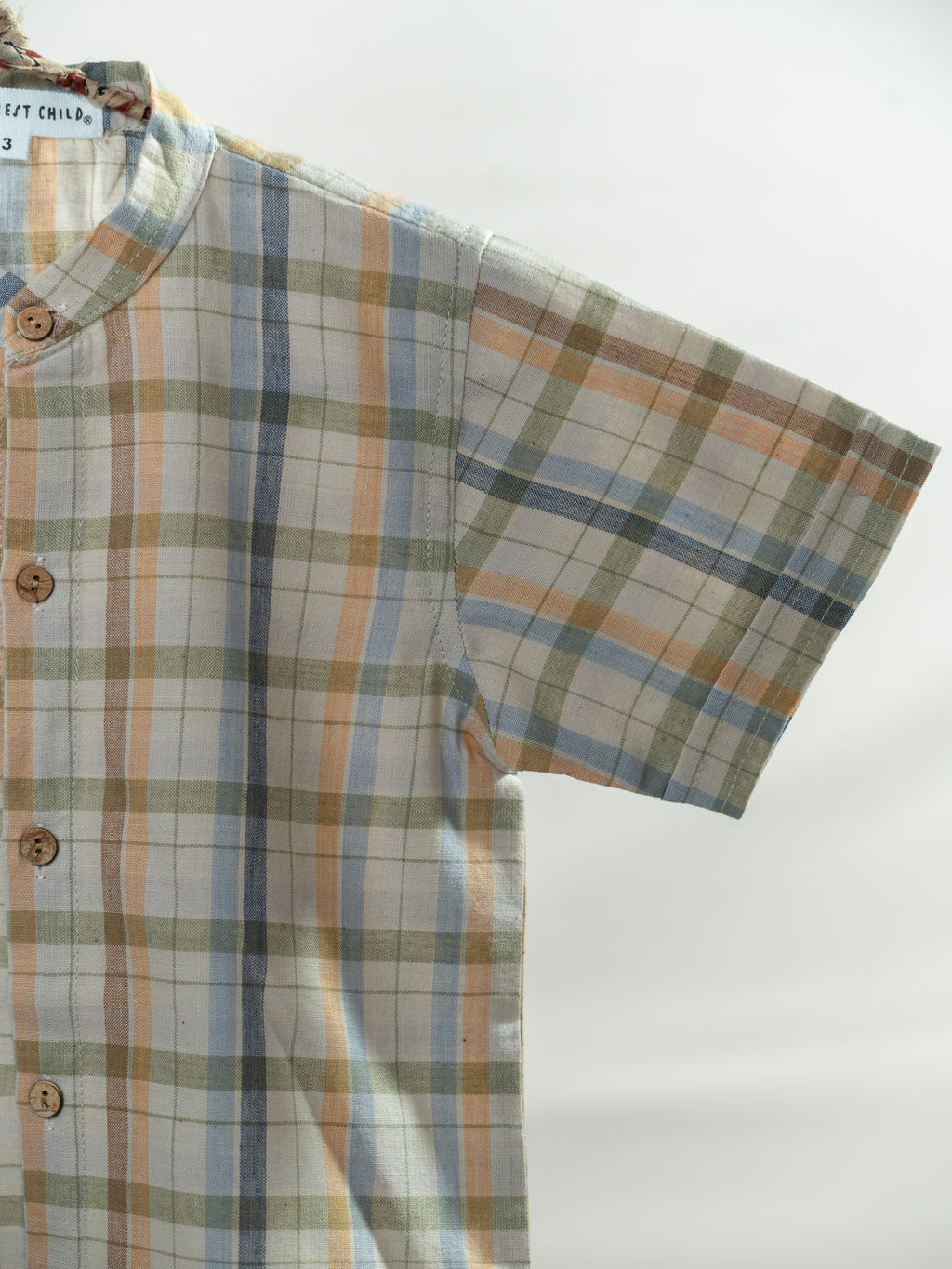Handloom- Rust Checkered Chinese Collar Shirt