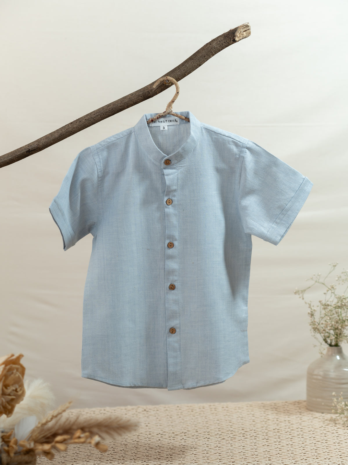 Handloom- Blue Chinese Collar Shirt