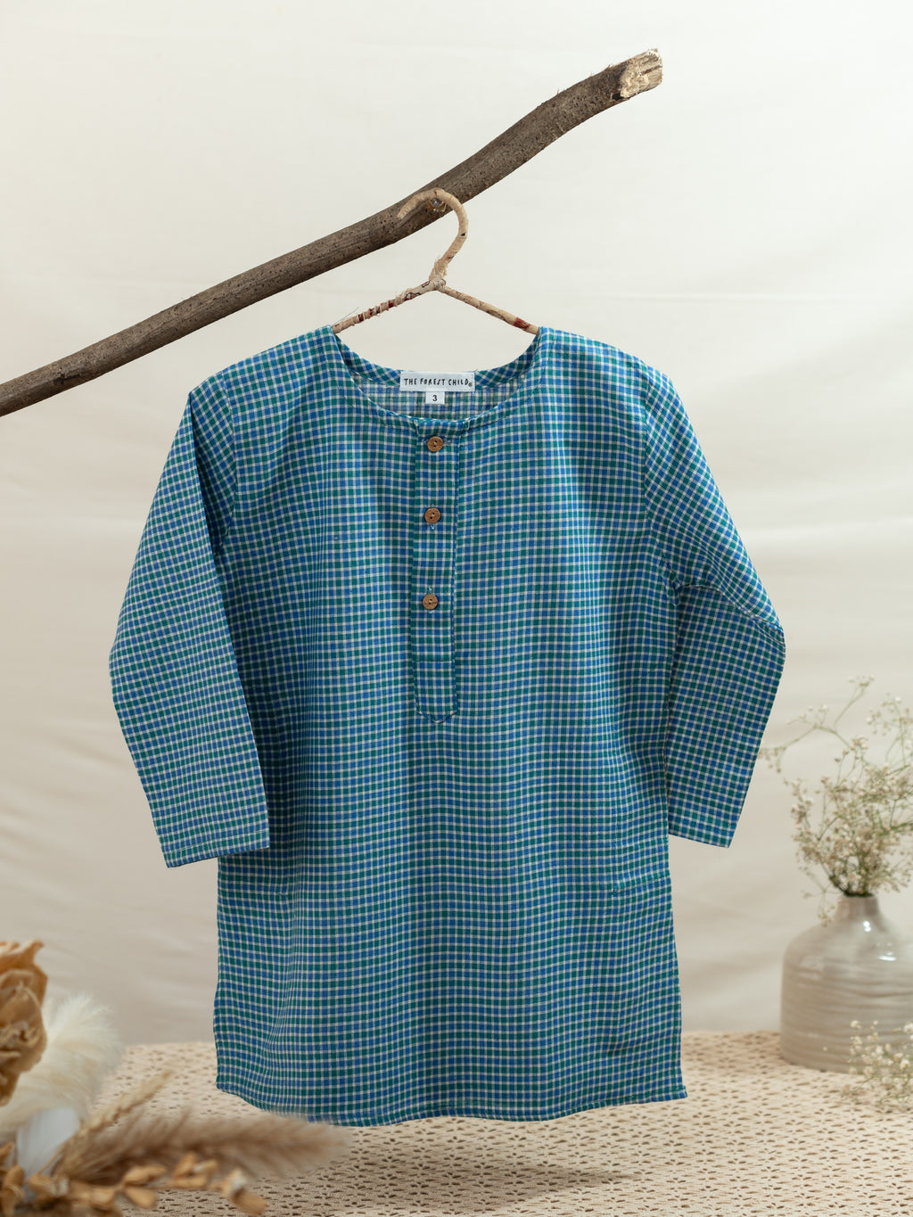Handloom- Blue Checkered Long Kurta