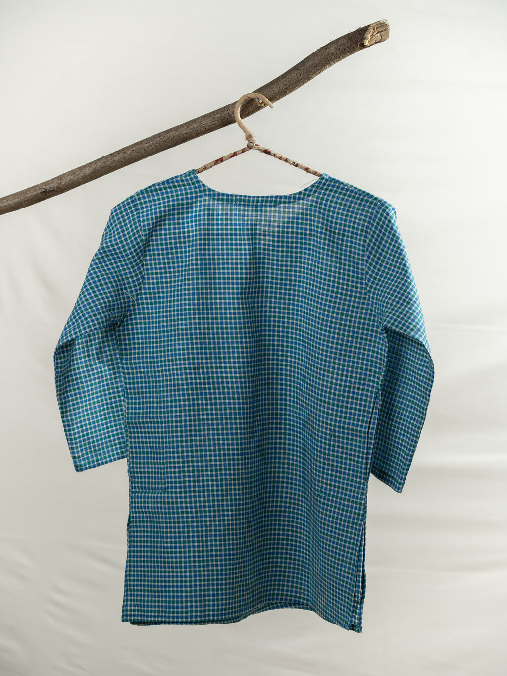 Handloom- Blue Checkered Long Kurta