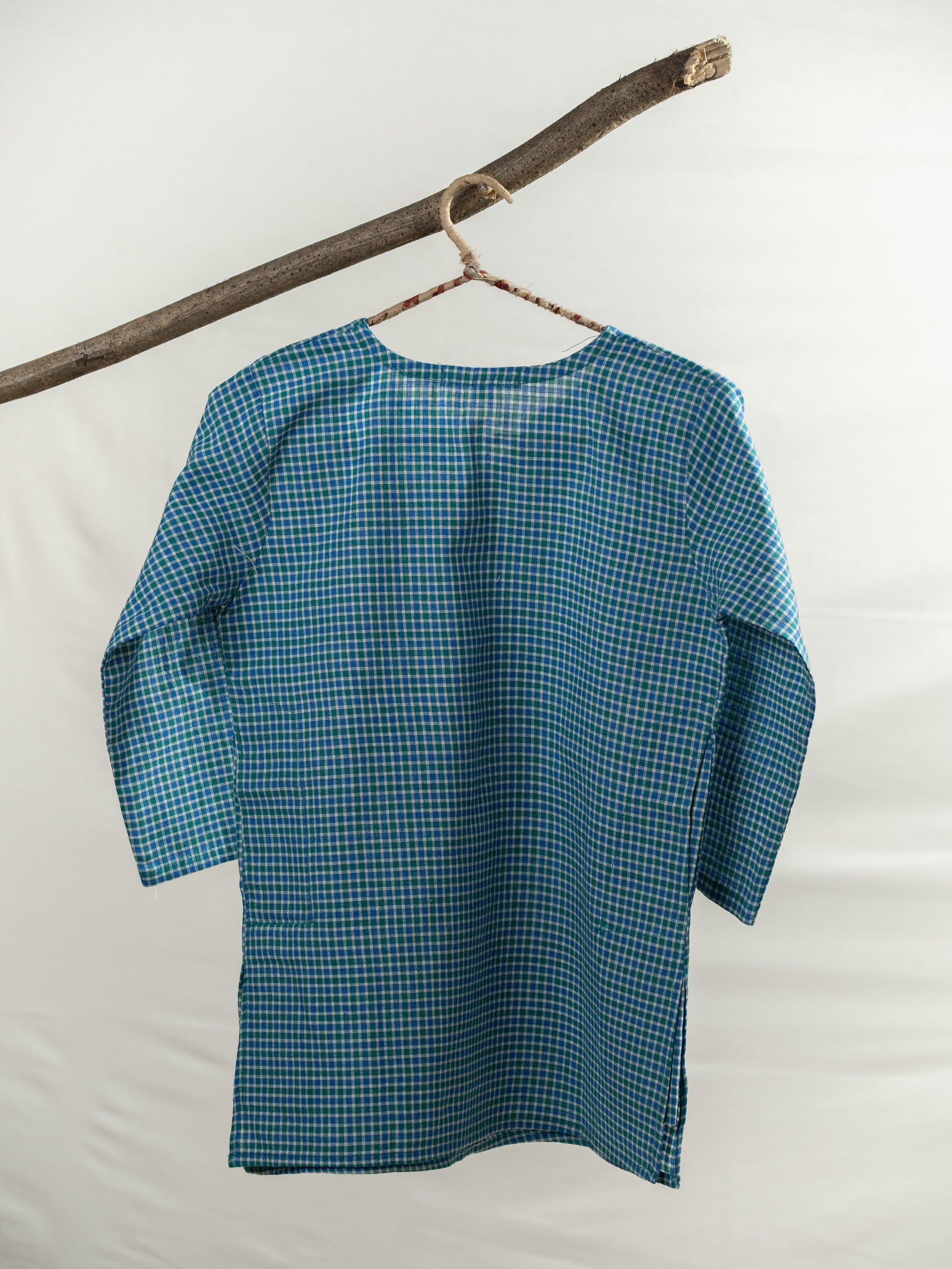 Handloom- Blue Checkered Long Kurta