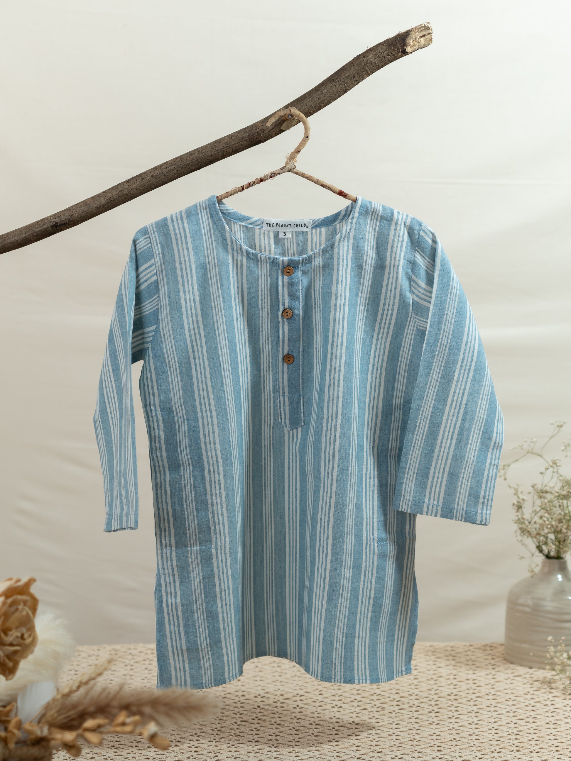 Handloom- Blue Striped Long Kurta