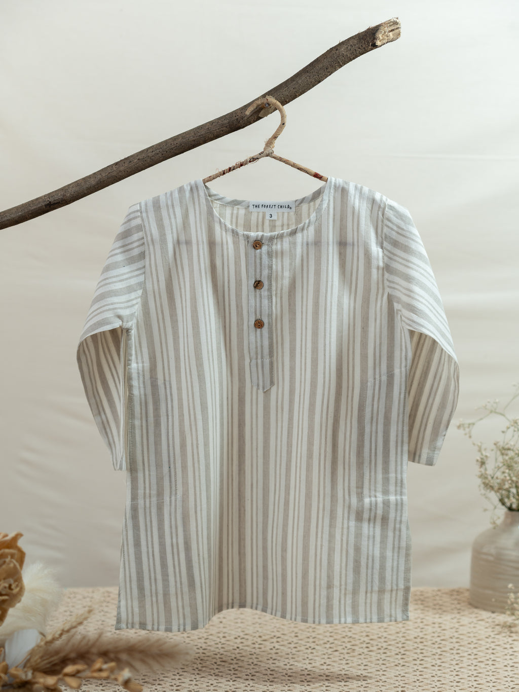 Handloom- Beige Strips Long Kurta