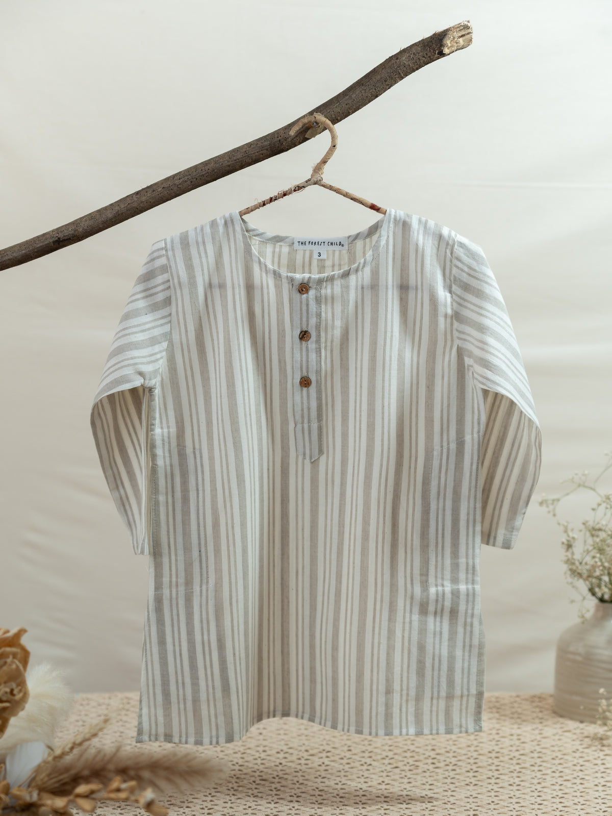 Handloom- Beige Strips Long Kurta