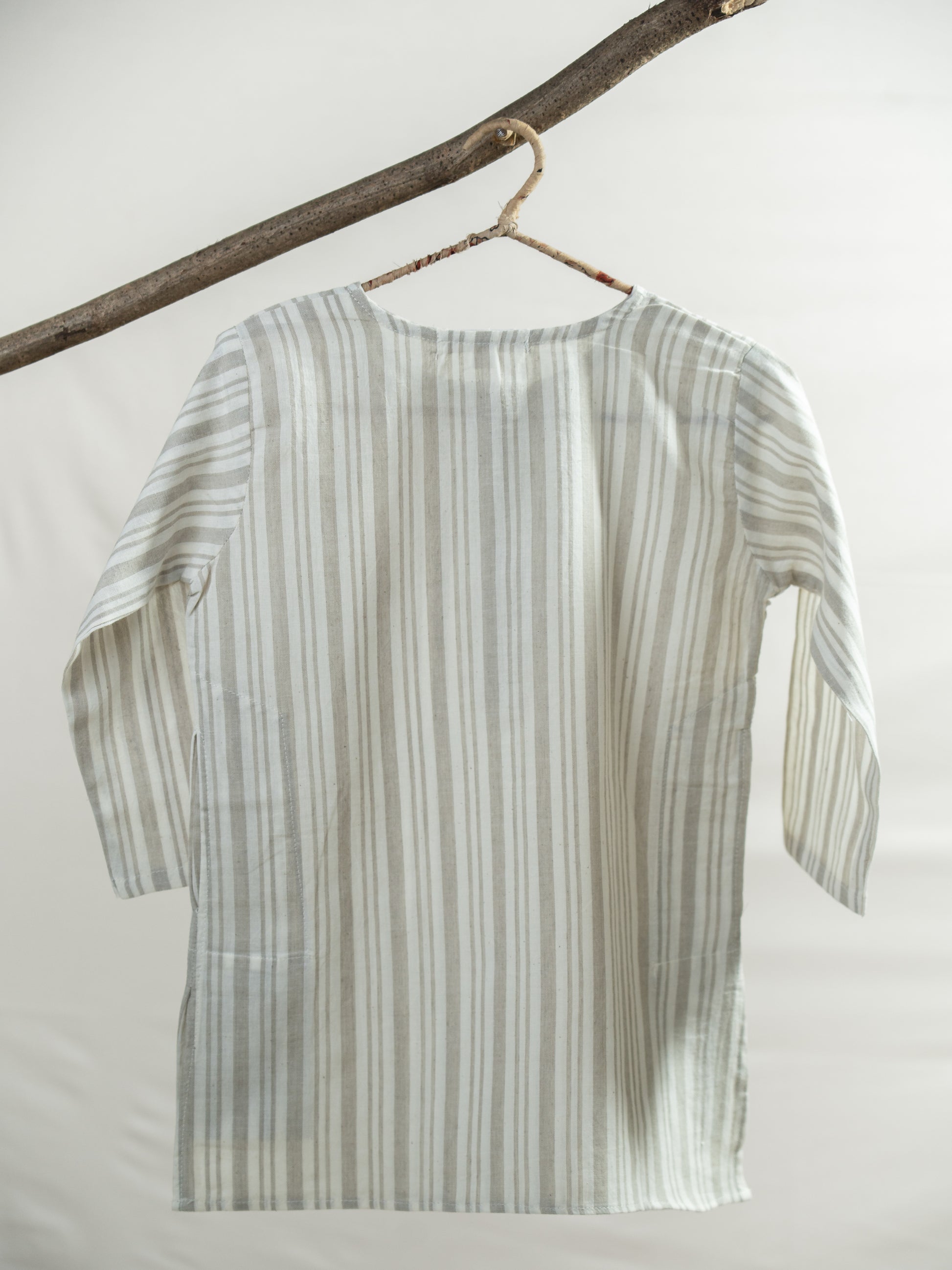 Handloom- Beige Strips Long Kurta