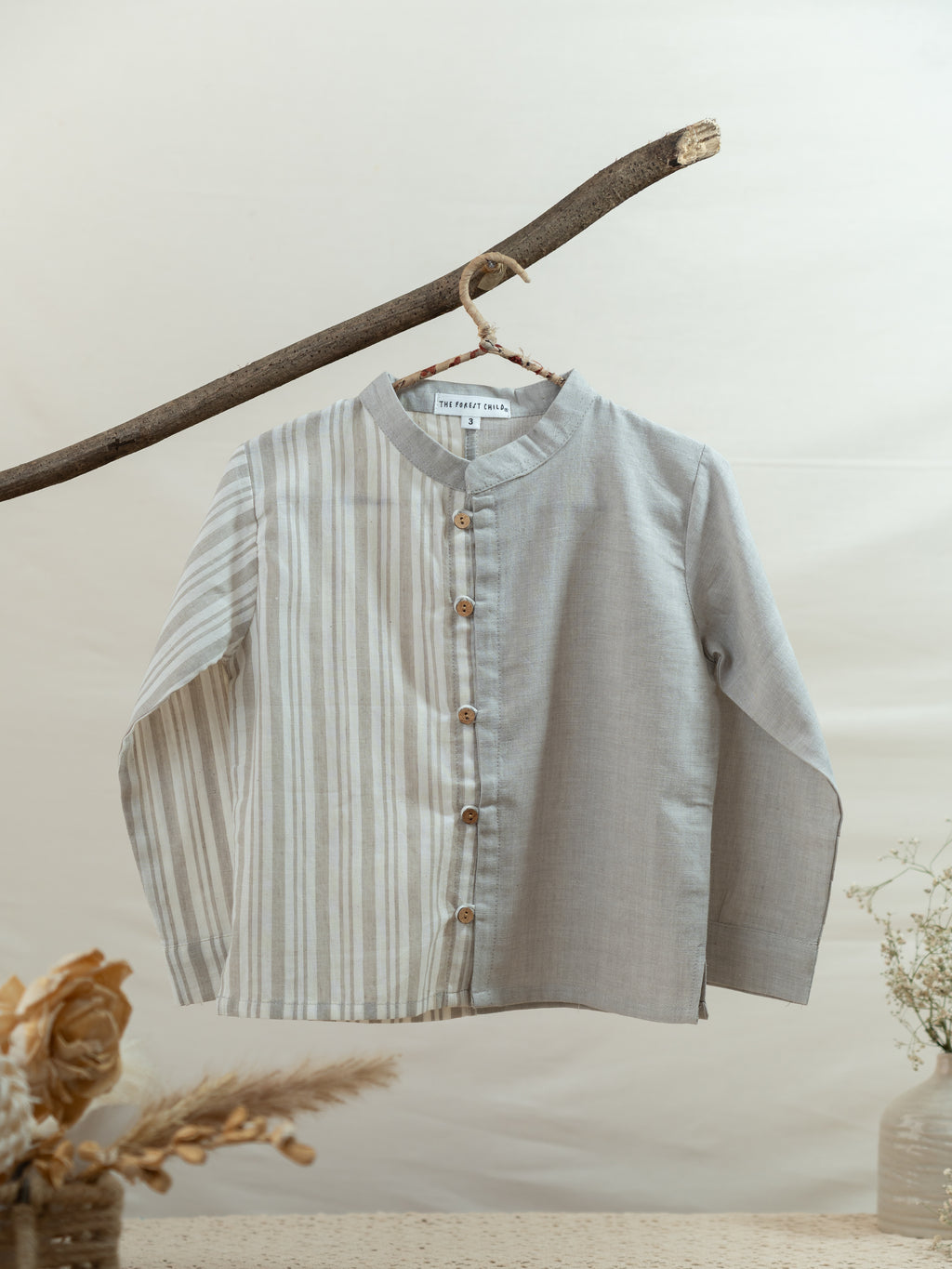 Handloom- Beige Striped Half and Half Kurta