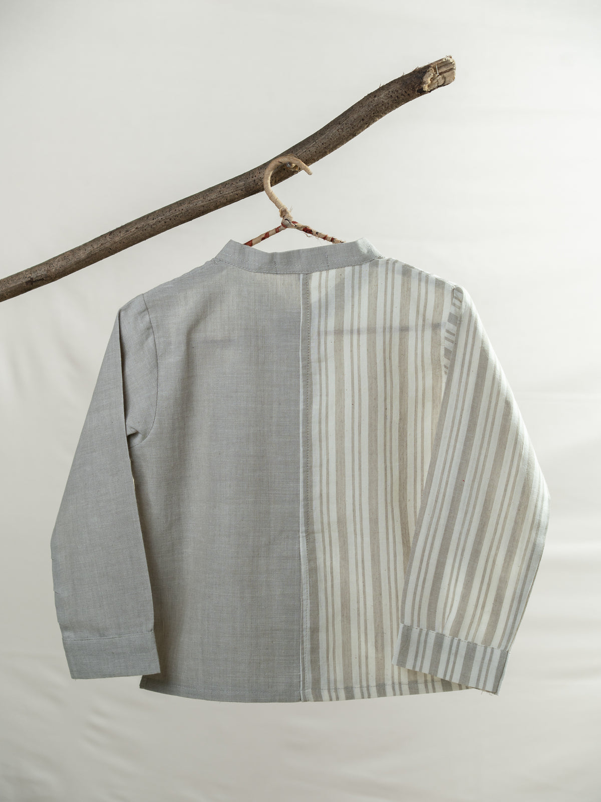 Handloom- Beige Striped Half and Half Kurta