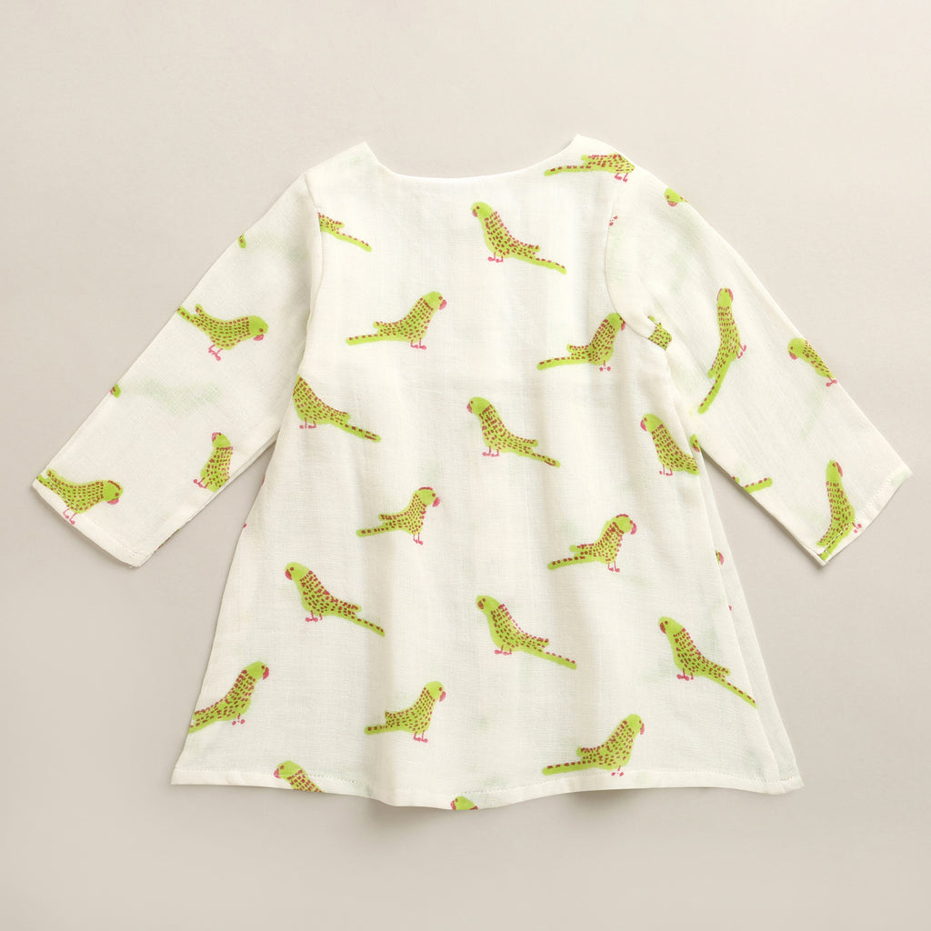 'A Cluster of Parakeet '- Infant Sleeved  Dress