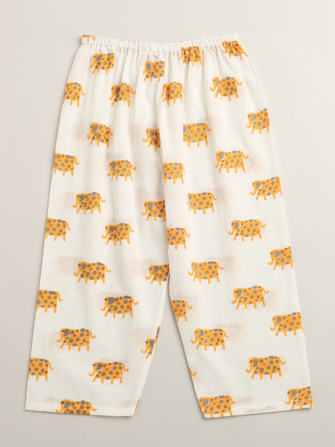 A Parade of Elephants - Kurta Pyjama Set in Yellow and Grey