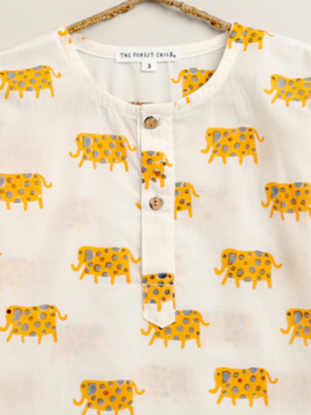 A Parade of Elephants - Kurta Pyjama Set in Yellow and Grey